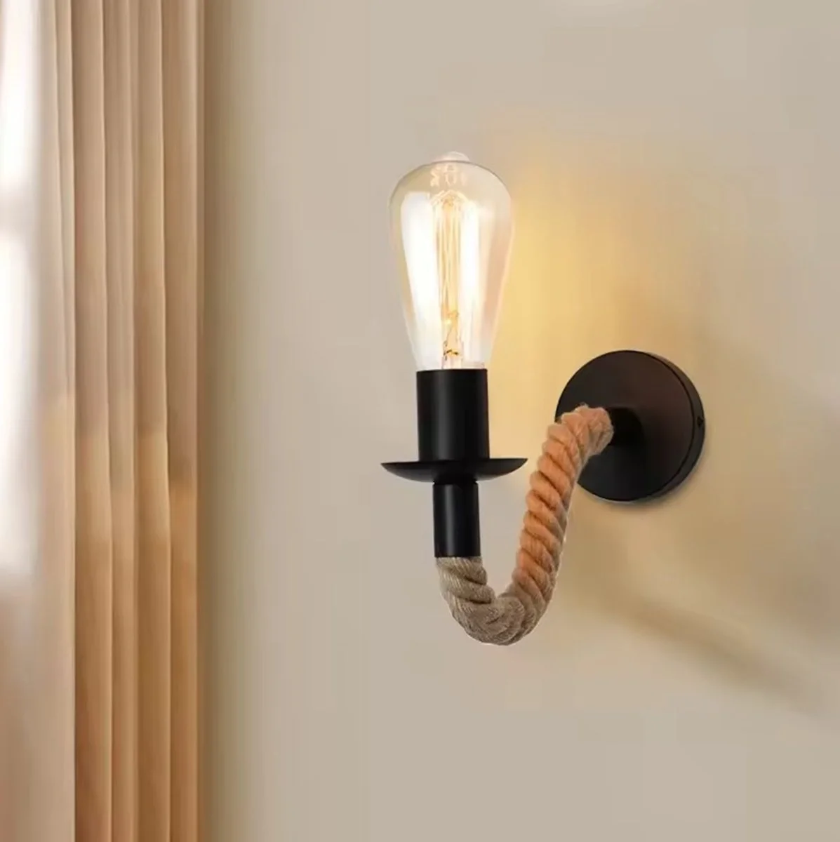 KINKIET LAMPA ŚCIENNA SZNUR JUTOWY E27