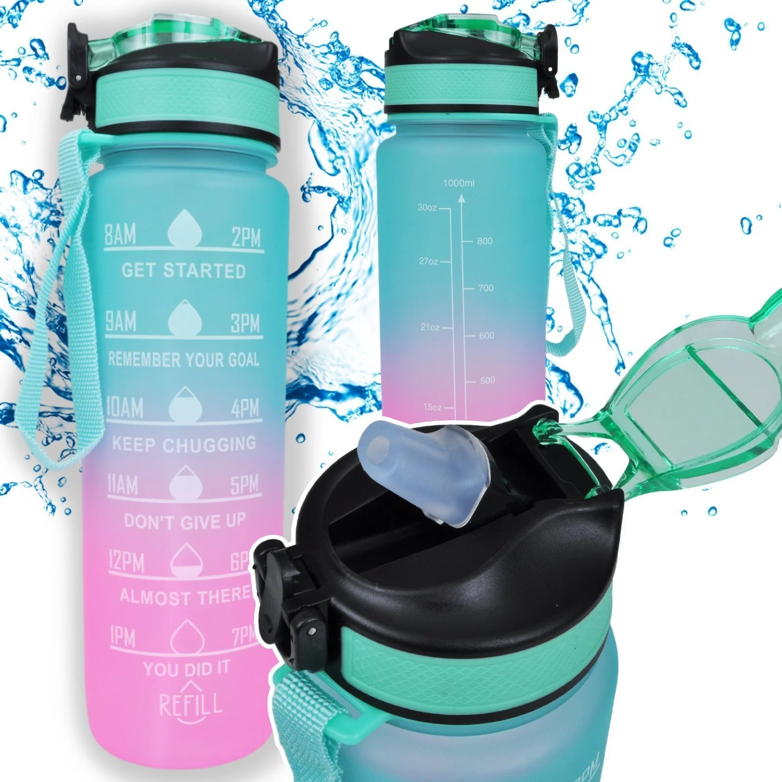 BUTELKA MOTYWACYJNA NA WODĘ 1000ML BIDON Z MIARKĄ SIŁOWNIA FITNESS 1L