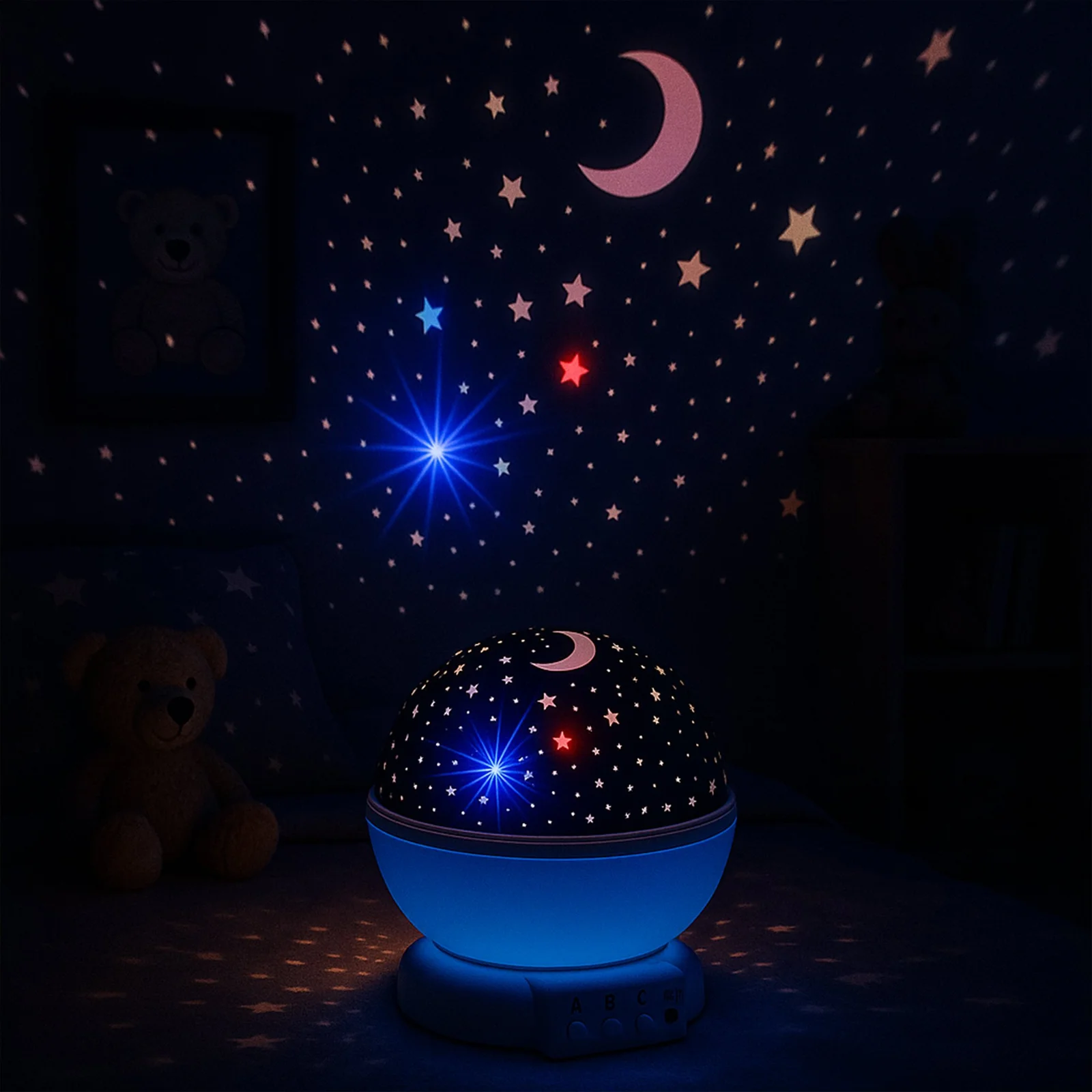 PROJEKTOR DLA DZIECI LAMPKA NOCNA GWIAZDY NIEBA 2W1 KSIĘŻYCA OBROTOWA 360