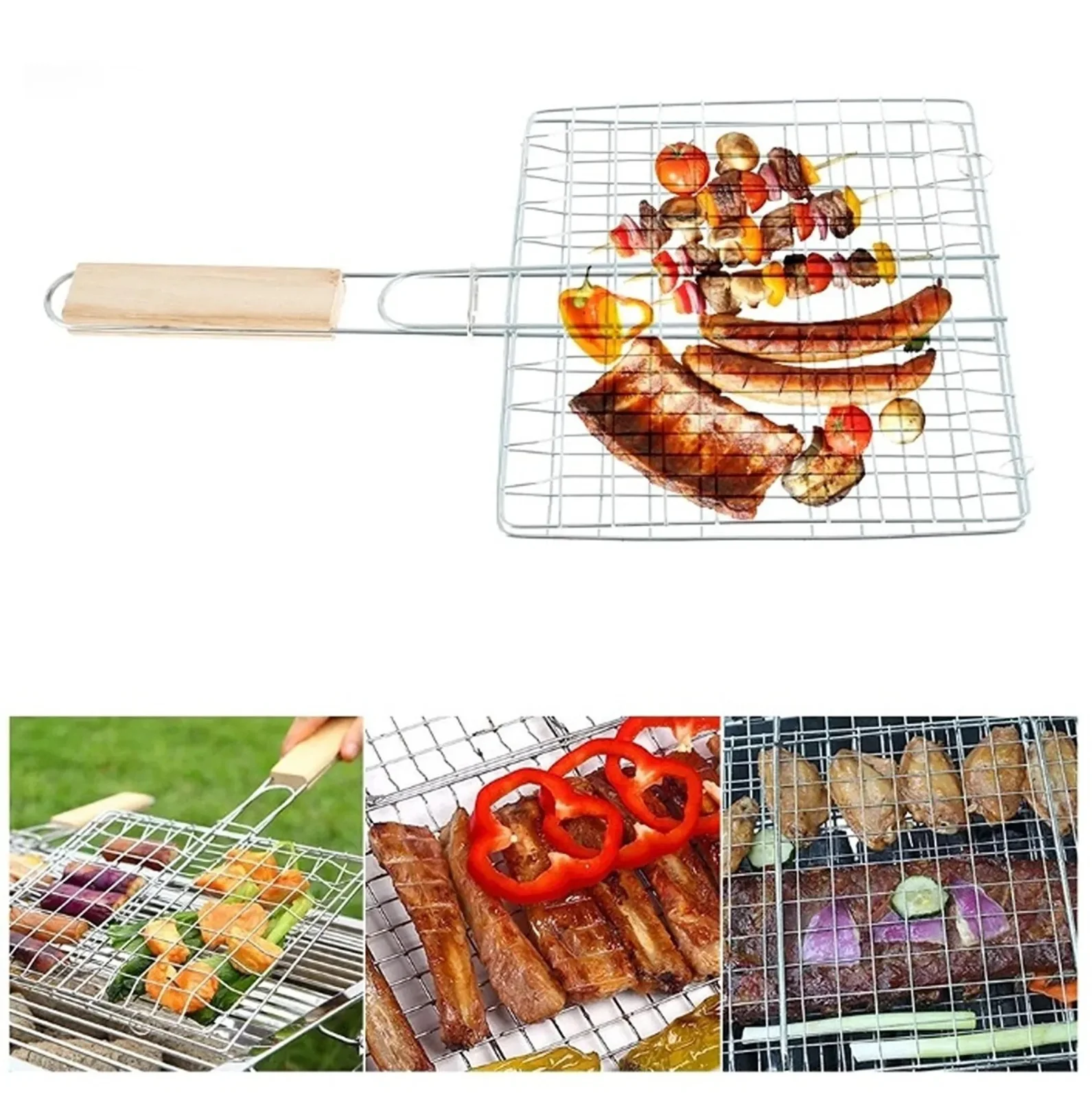 RUSZT DO GRILLOWANIA KRATKA OPIEKACZ ZAMYKANY GRILLA MIĘSA RYB WARZYW 37x21