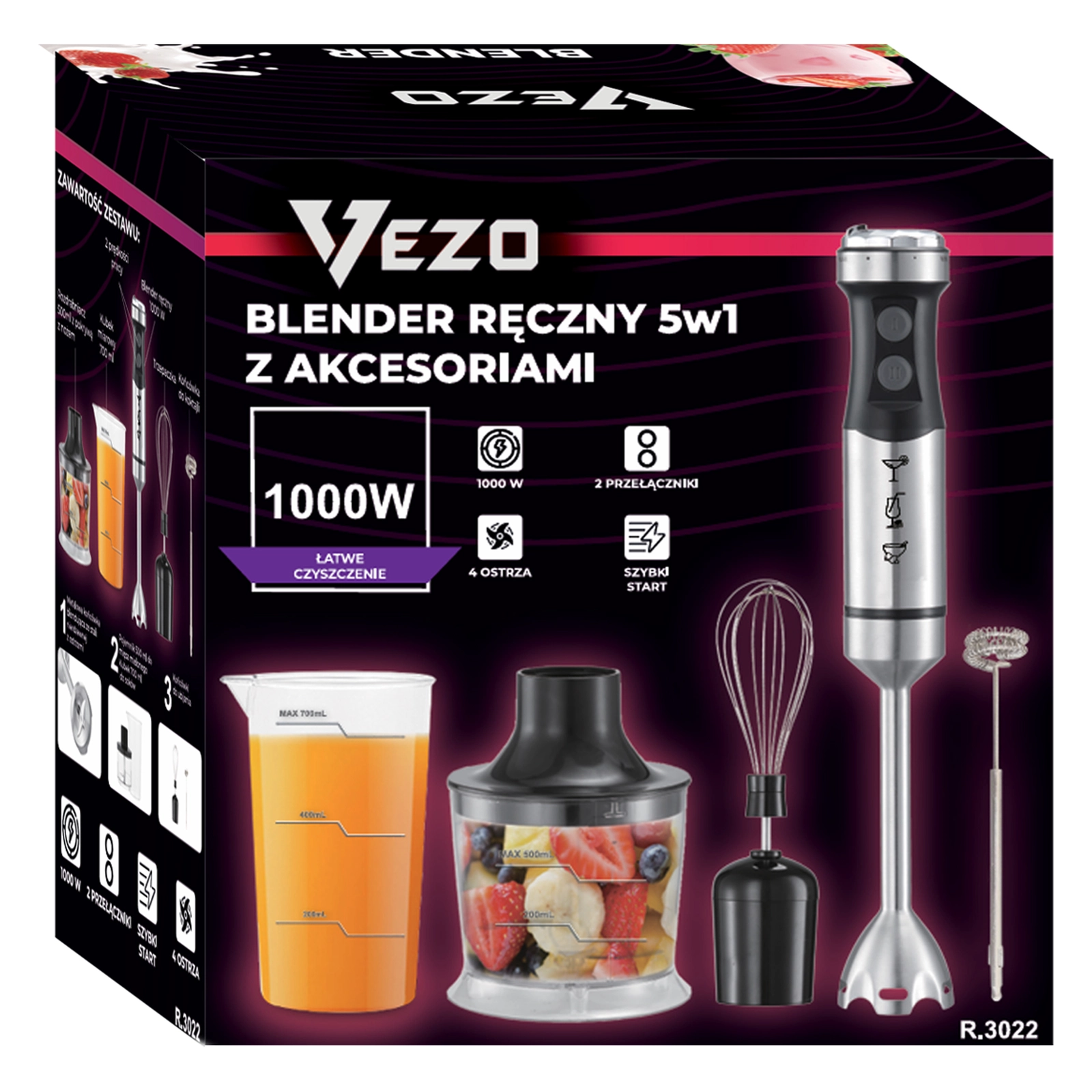BLENDER RĘCZNY ZESTAW 1000W 5w1
