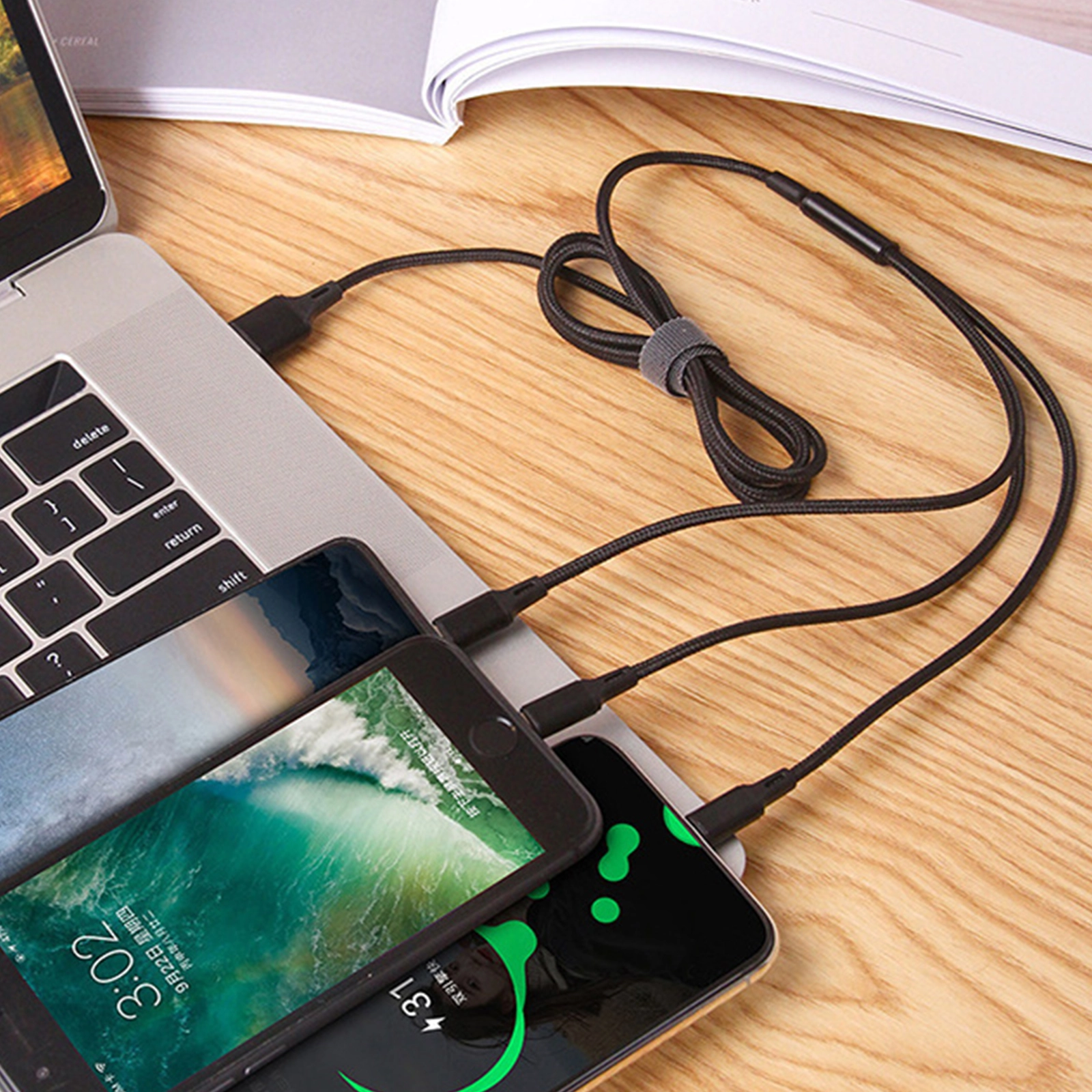 KABEL IPHONE USB USB-C LIGHTNING  3w1 - czarny