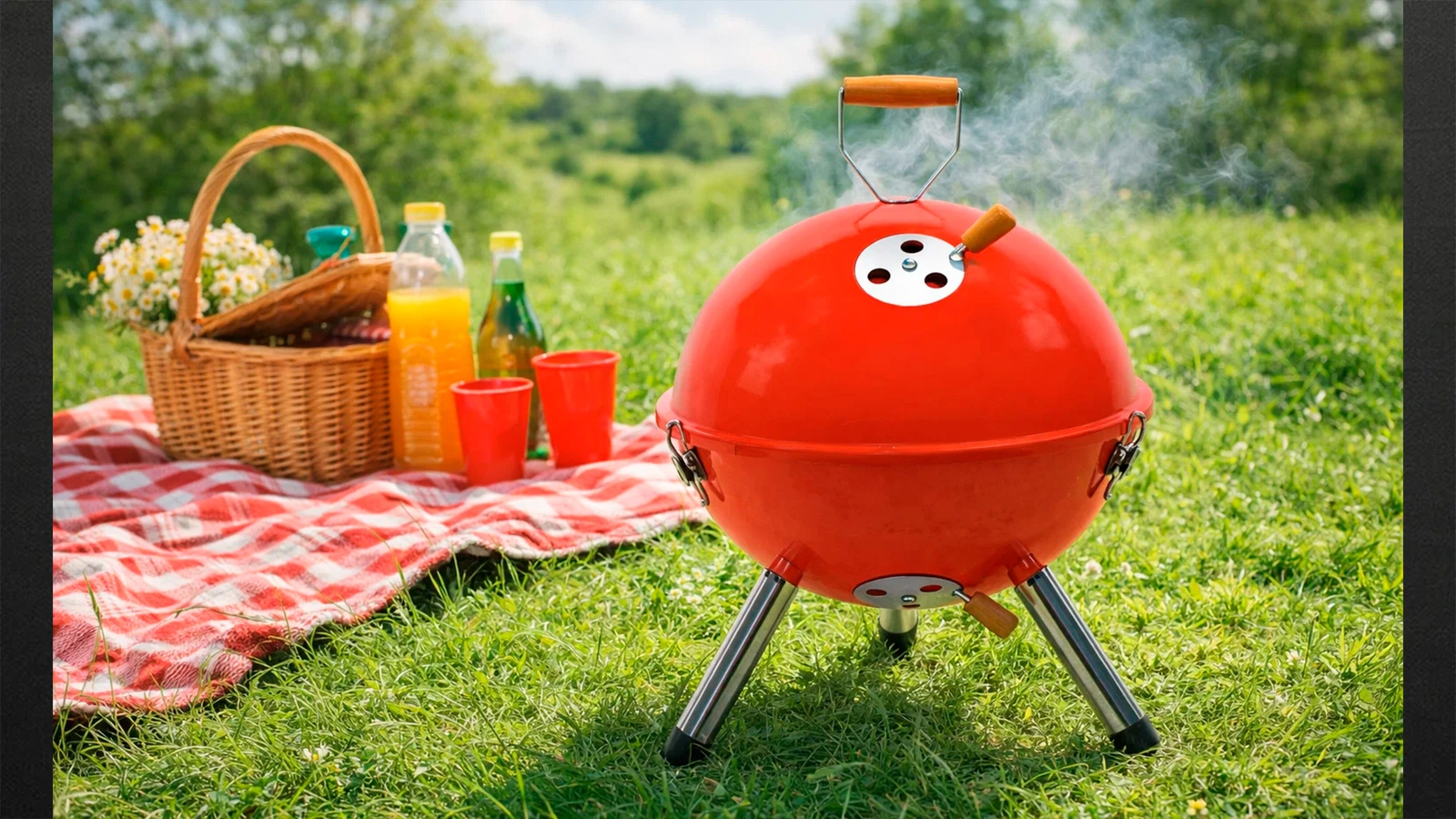 GRILL Z POKRYWĄ OGRODOWY WĘGLOWY SKŁADANY PRZENOŚNY STOŁOWY GURBA BLACHA