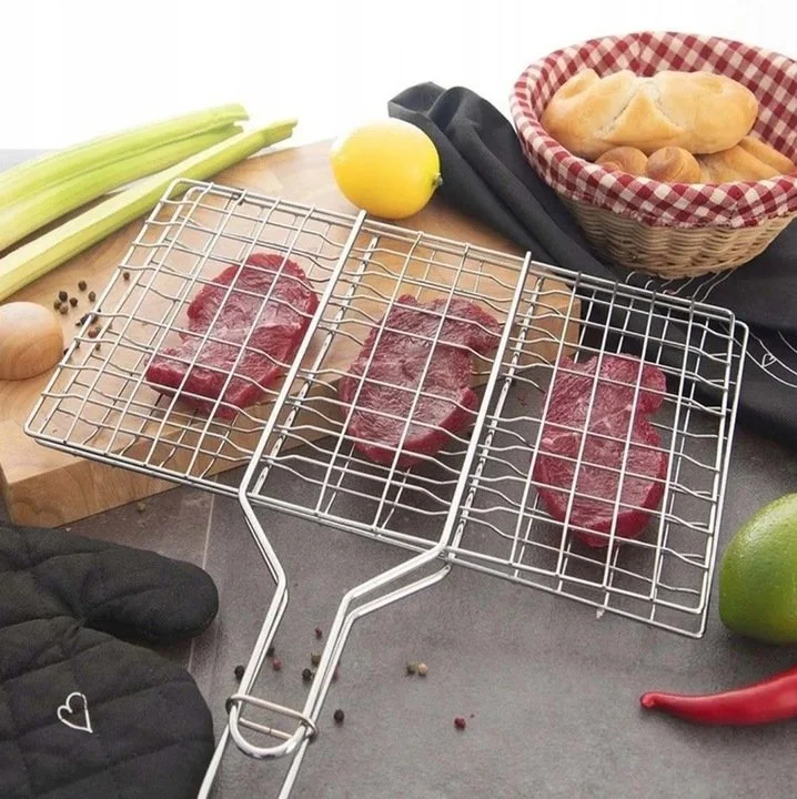 RUSZT DO GRILLOWANIA KRATKA OPIEKACZ ZAMYKANY GRILLA MIĘSA RYB WARZYW 37x21