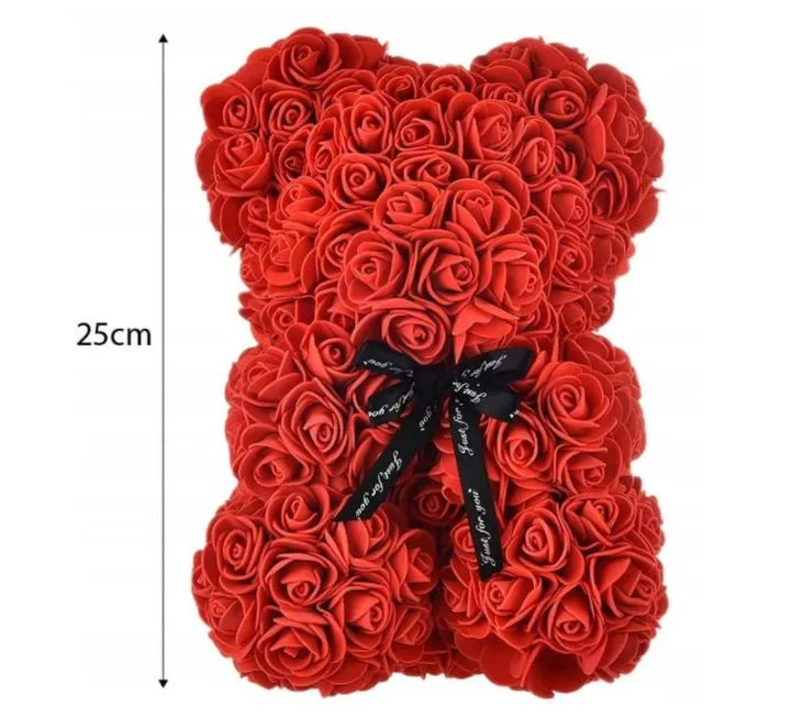 MIŚ Z RÓŻ 25cm + BOX - czerwony