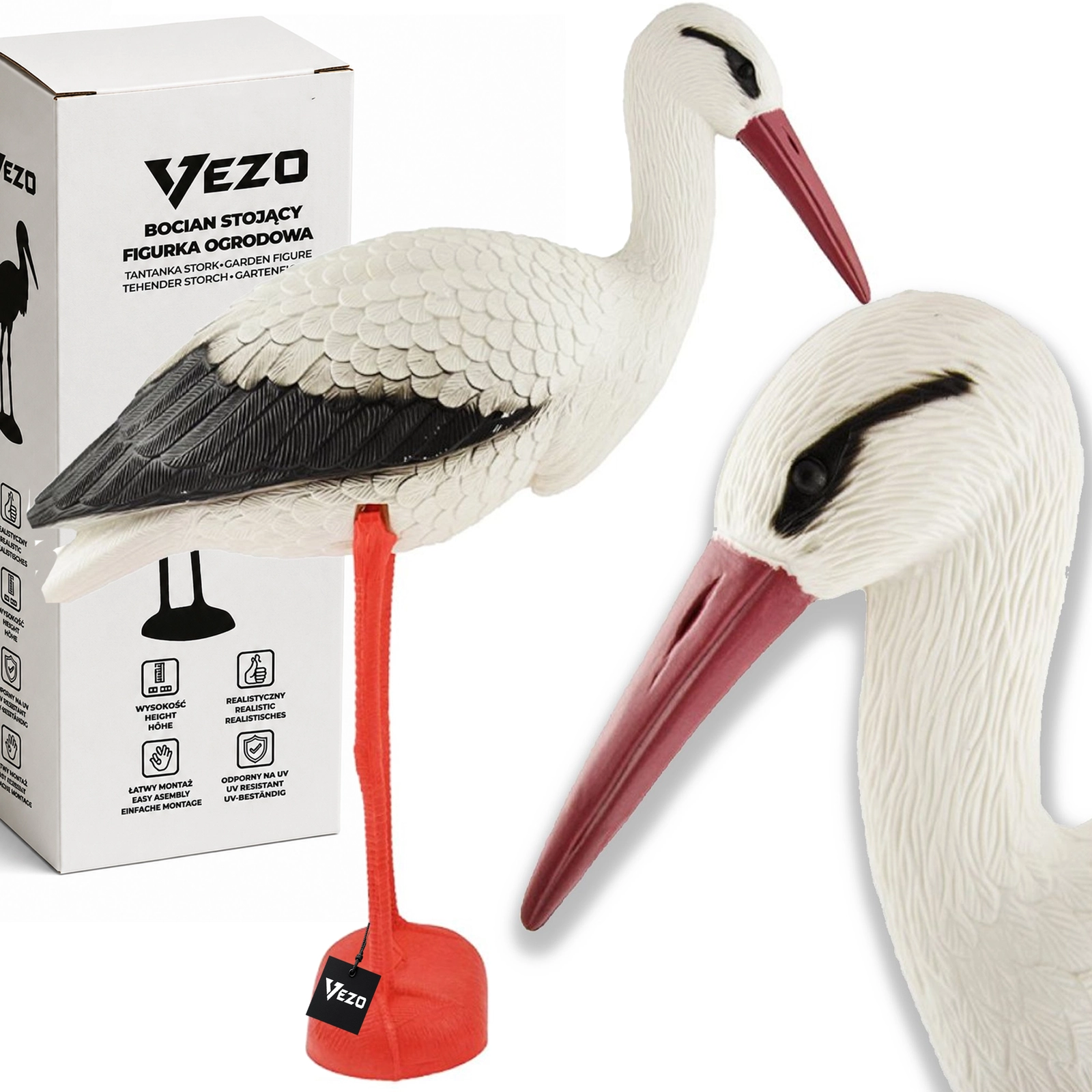 VEZO BOCIAN STOJĄCY DUŻY JAK ŻYWY FIGURKA OGRODOWA DEKORACJA DO OGRODU 82CM