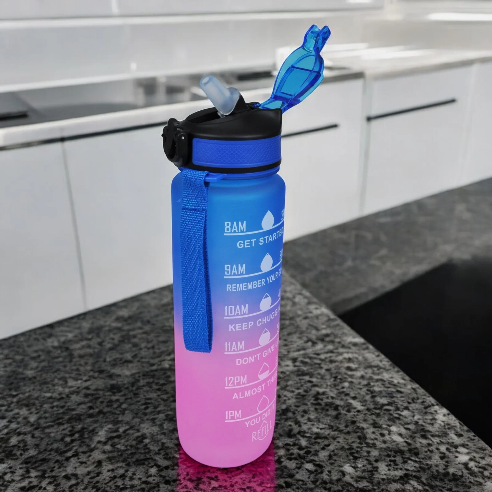 BUTELKA MOTYWACYJNA NA WODĘ 1000ML BIDON Z MIARKĄ SIŁOWNIA FITNESS 1L