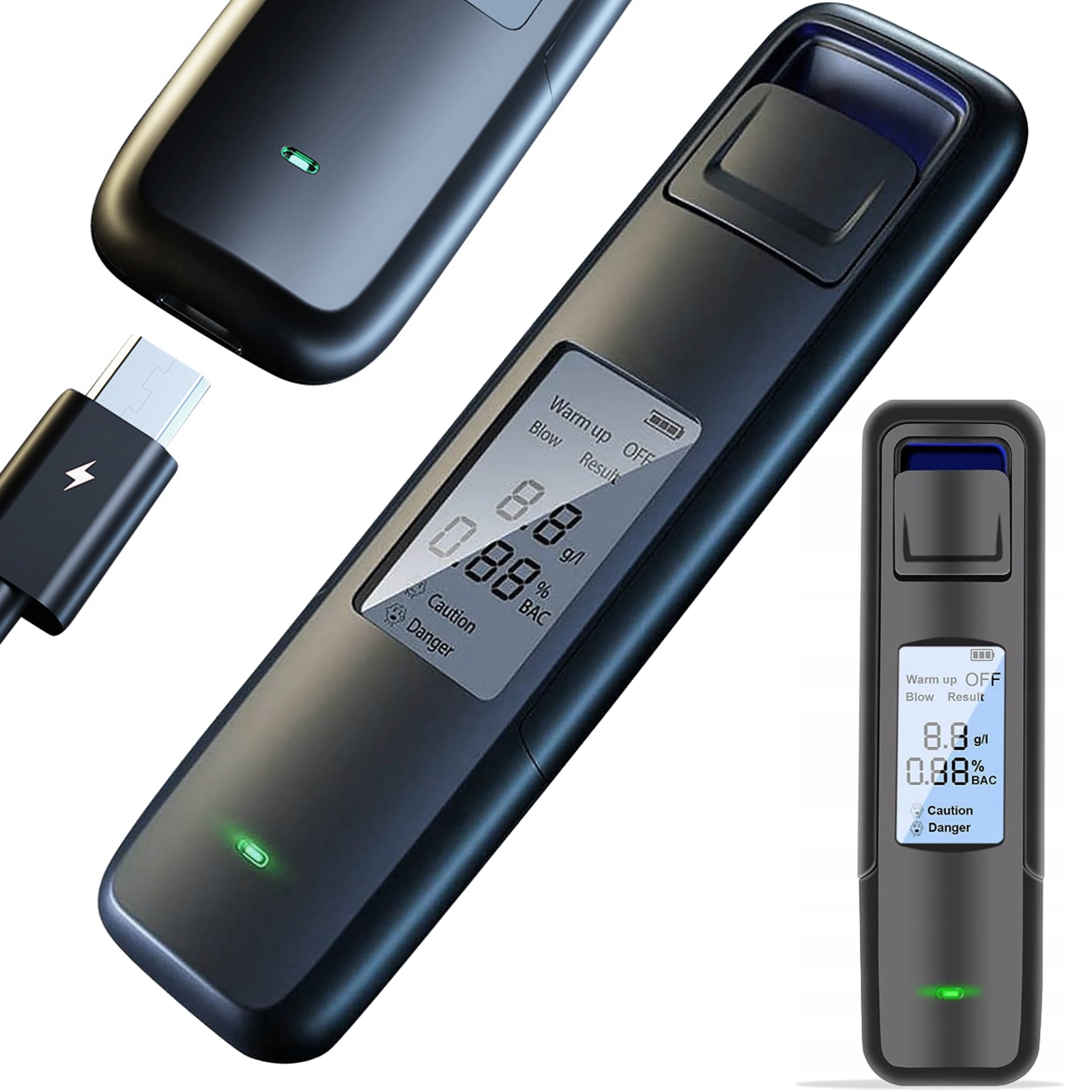 ALKOMAT CYFROWY LCD BEZUSTNIKOWY PRZENOŚNY KOMPAKTOWY AKUMULATOR PROMILE