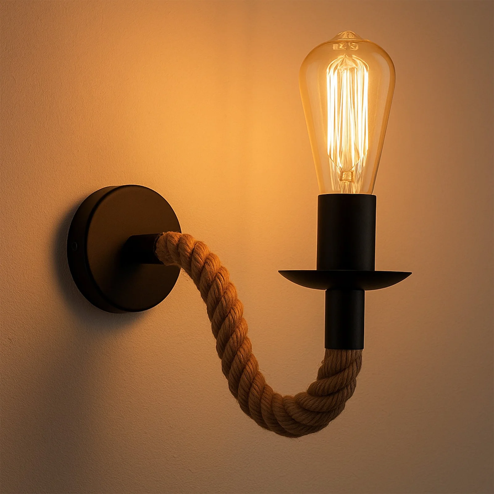 KINKIET LAMPA ŚCIENNA SZNUR JUTOWY E27