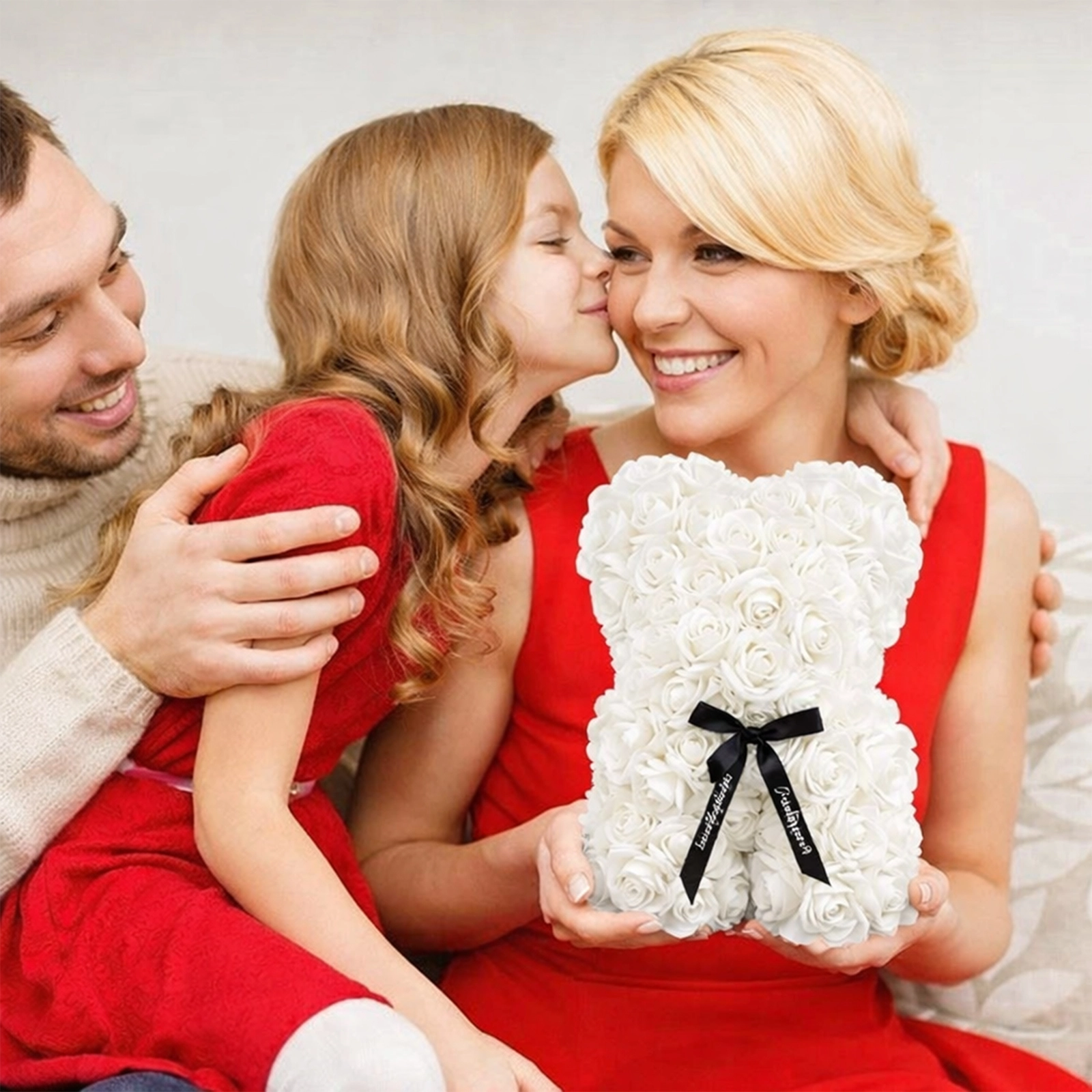 MIŚ Z RÓŻ 25cm + BOX - biały