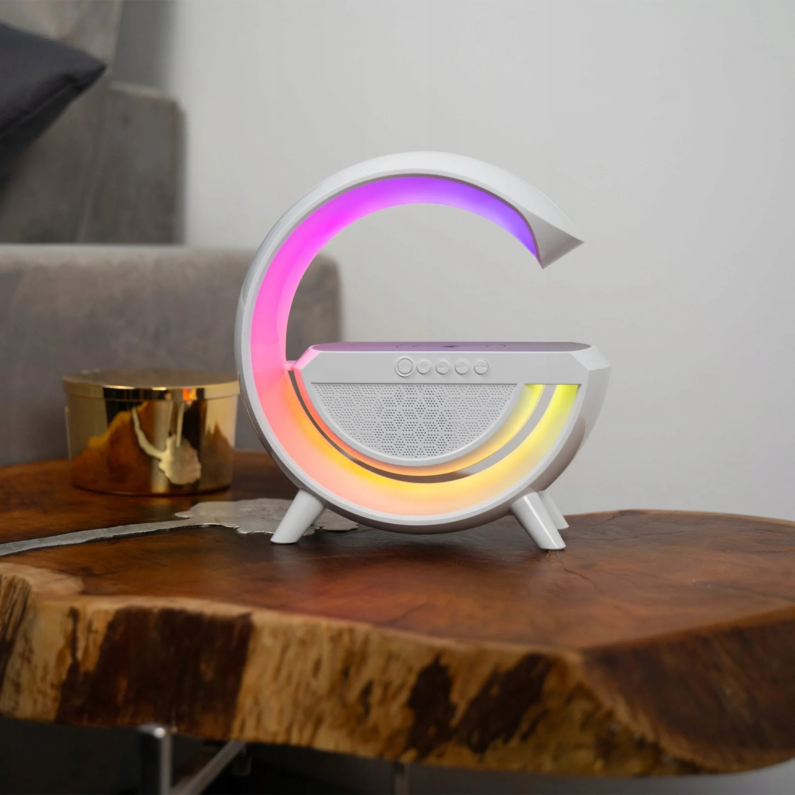 GŁOŚNIK LAMPKA NOCNA LED GAMINGOWA RGB ŁADOWARKA INDUKCYJNA ZEGAR RADIO