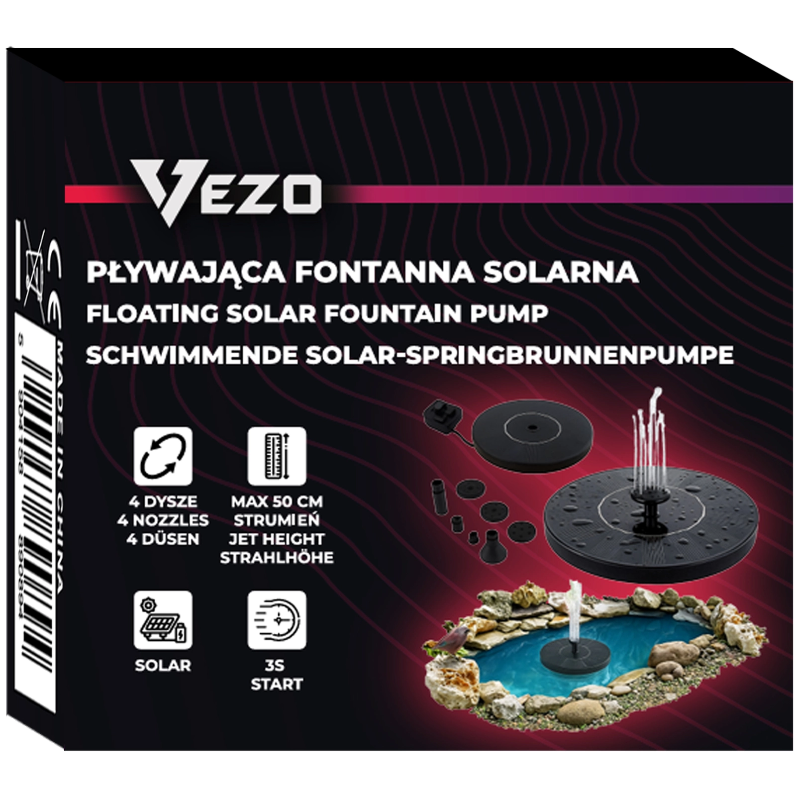 FONTANNA SOLARNA OGRODOWA PŁYWAJĄCA DO OCZKA WODNEGO STAWU DO OGRODU 13CM
