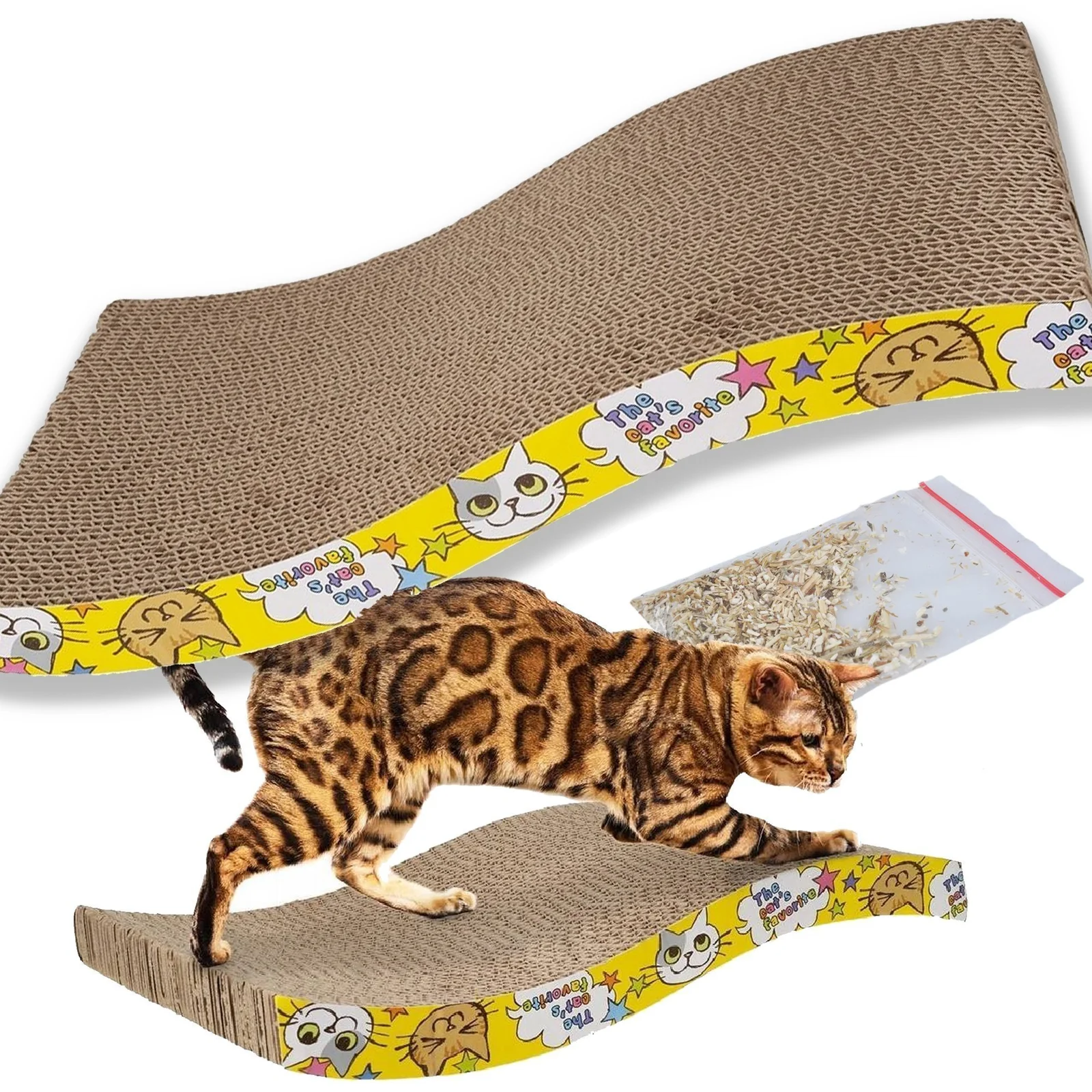DRAPAK DLA KOTA POZIOMY - 43×23,5cm żółty z kocimiętką