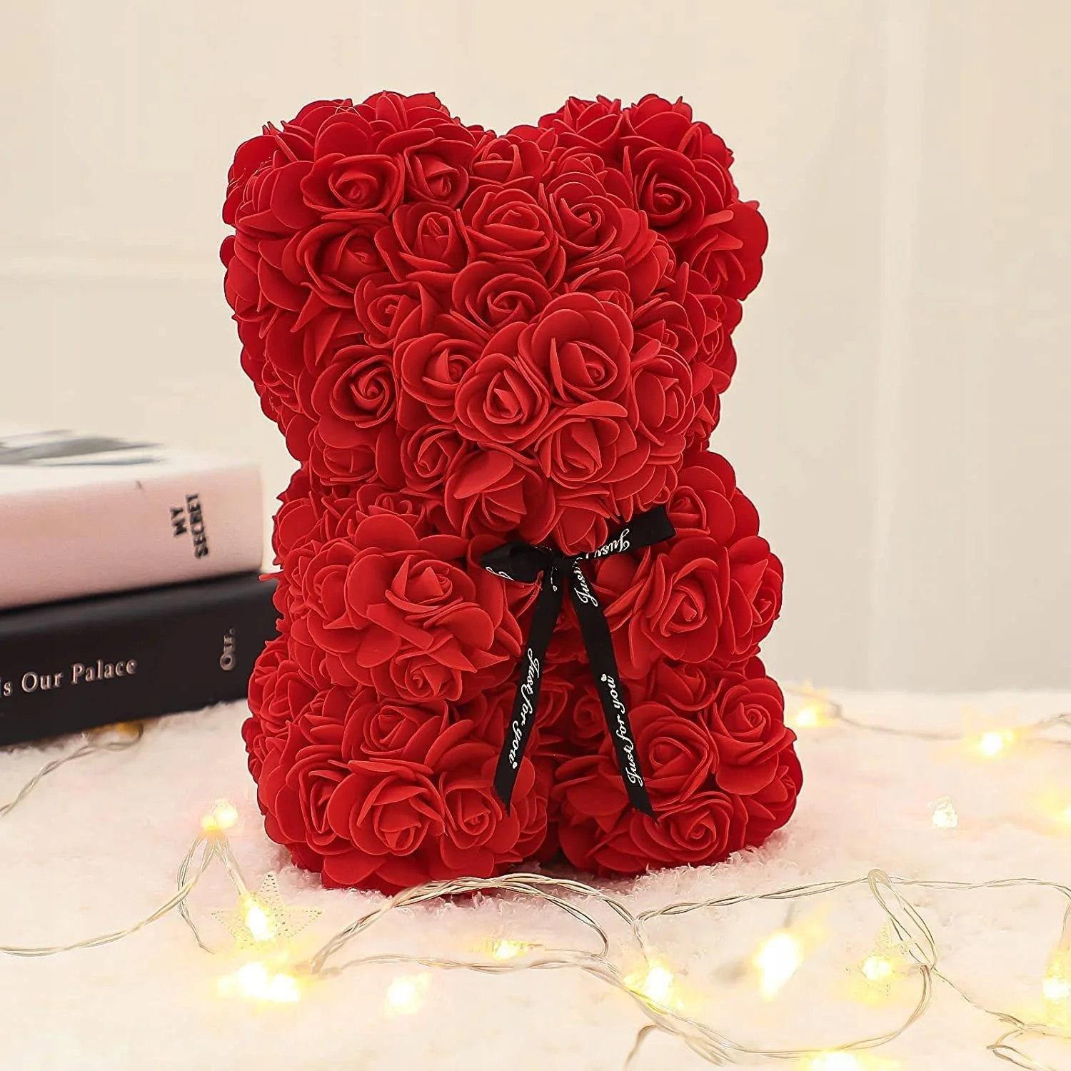 MIŚ Z RÓŻ 25cm + BOX - czerwony
