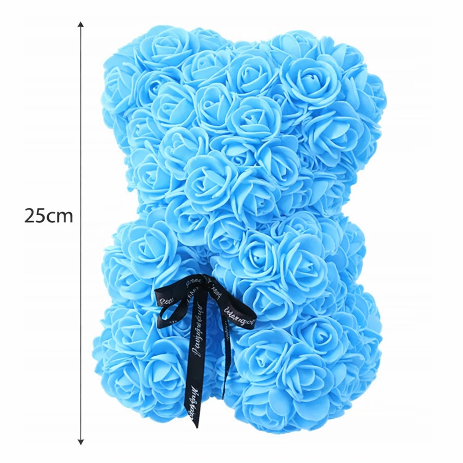 MIŚ Z RÓŻ 25cm + BOX - niebieski