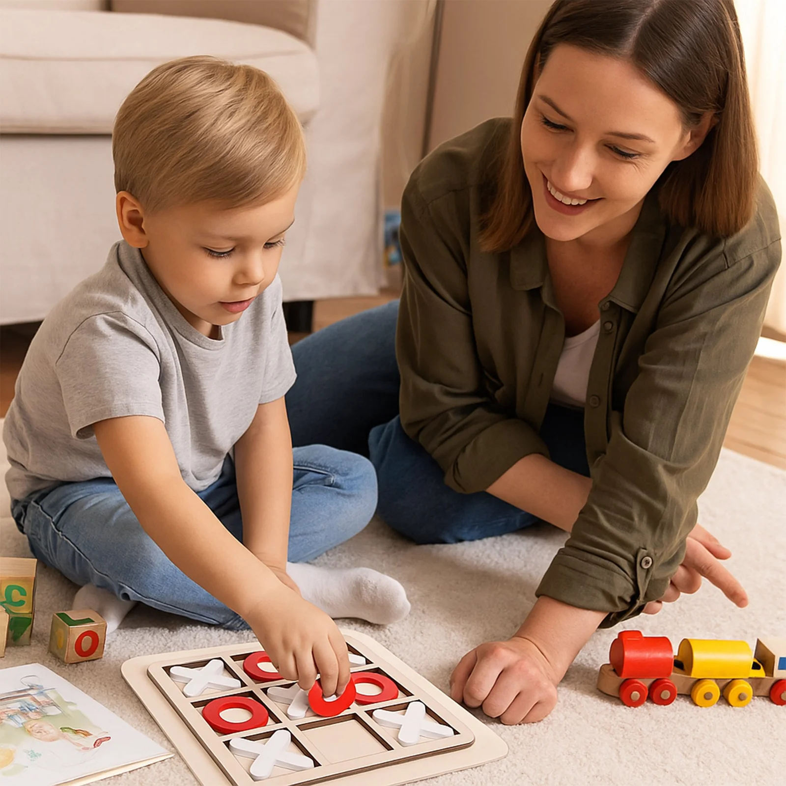 GRA PLANSZOWA KÓŁKO I KRZYŻYK EKO DREWNIANA LOGICZNA EDUKACYJNA DLA DZIECI