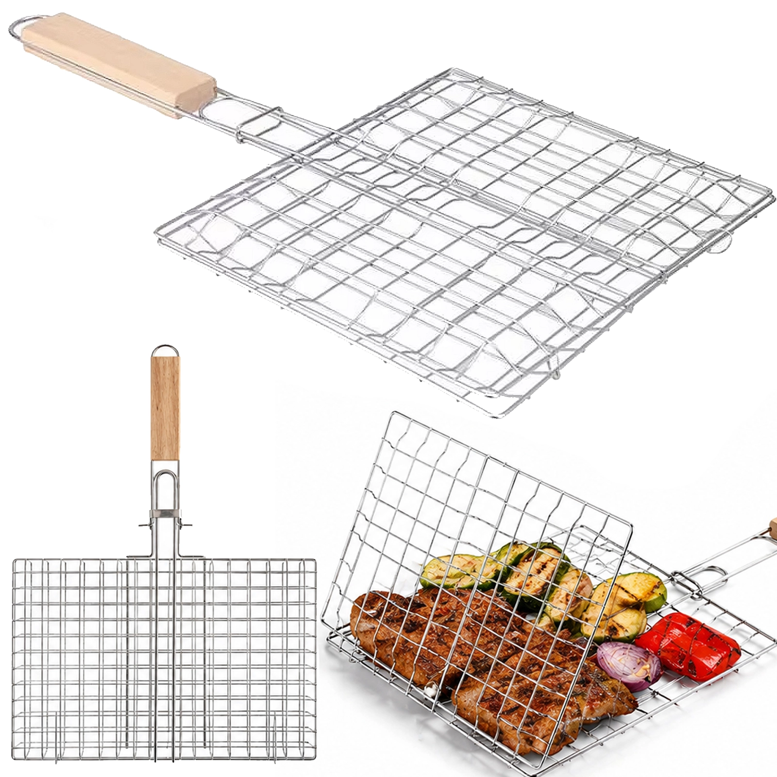 RUSZT DO GRILLOWANIA KRATKA OPIEKACZ ZAMYKANY GRILLA MIĘSA RYB WARZYW 37x21