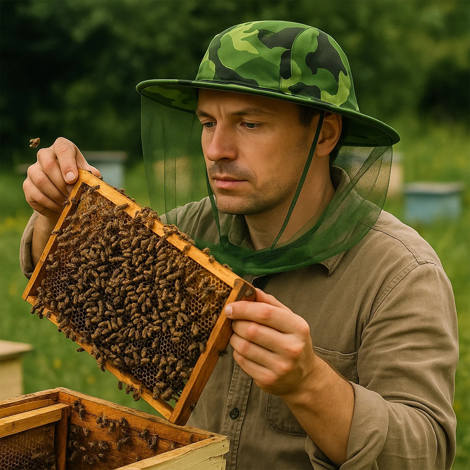 KAPELUSZ Z MOSKITIERĄ NA GŁOWĘ WĘDKARSKI SIATKA NA KOMARY INSEKTY OWADY