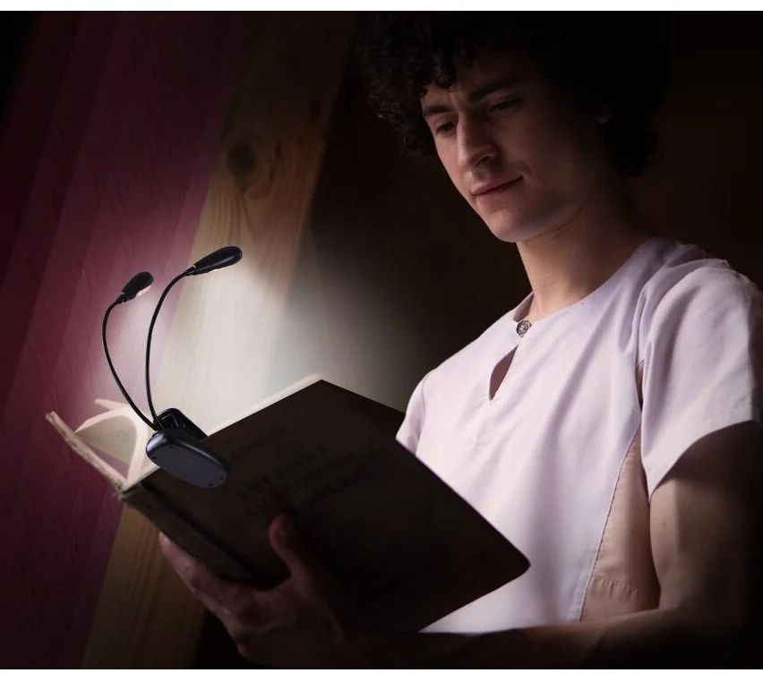 LAMPKA Z KLIPSEM 4 LED DO CZYTANIA KSIĄŻEK W NOCY LAMPA NA KLIPS PODWÓJNA