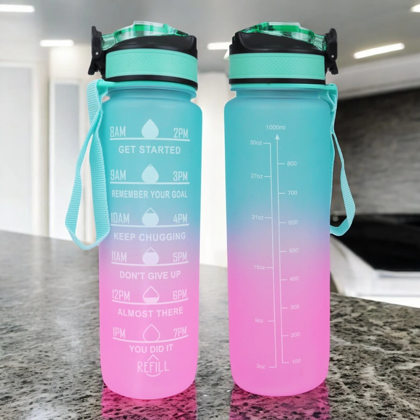 BUTELKA MOTYWACYJNA NA WODĘ 1000ML BIDON Z MIARKĄ SIŁOWNIA FITNESS 1L