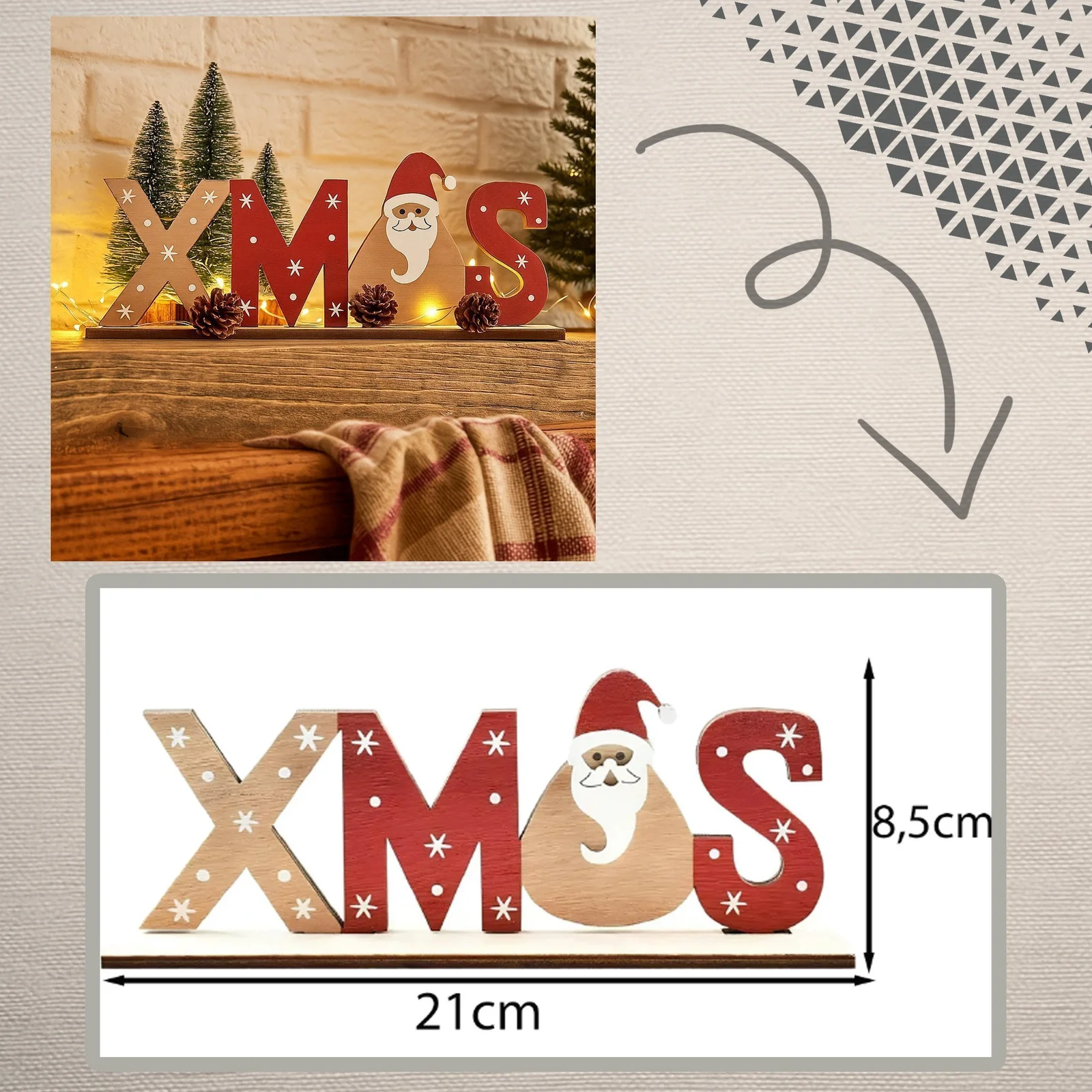 NAPIS DREWNIANY XMAS DEKORACJA ŚWIĄTECZNA 21,5x4x8,5cm