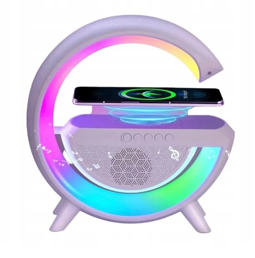 GŁOŚNIK LAMPKA NOCNA LED GAMINGOWA RGB ŁADOWARKA INDUKCYJNA ZEGAR RADIO