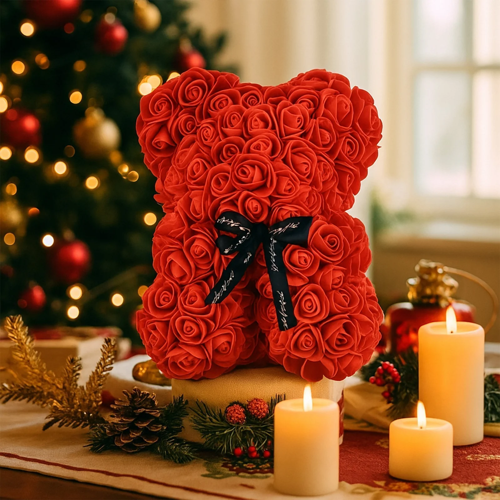 MIŚ Z RÓŻ 25cm + BOX - czerwony