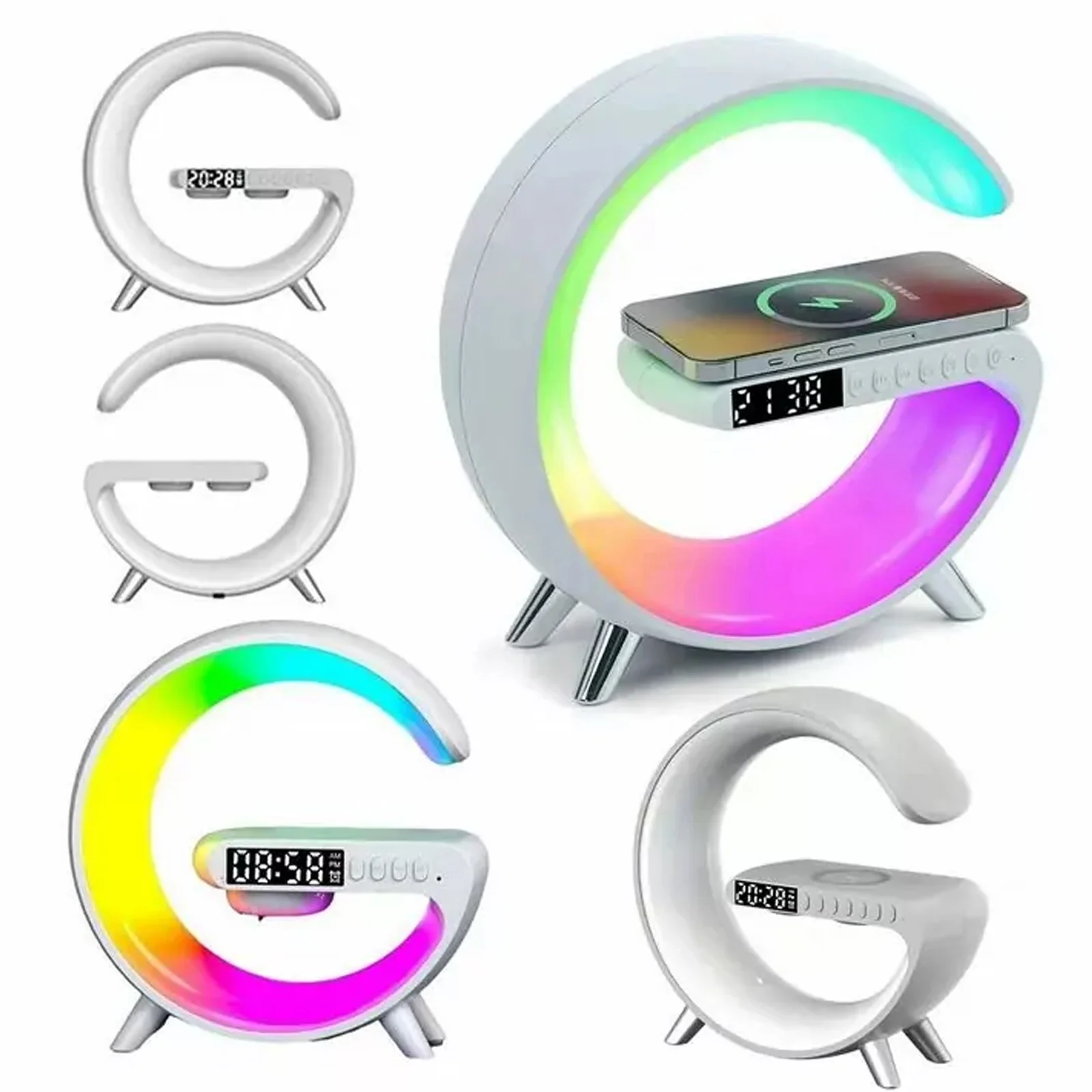 GŁOŚNIK LAMPKA NOCNA LED GAMINGOWA RGB ŁADOWARKA INDUKCYJNA ZEGAR RADIO