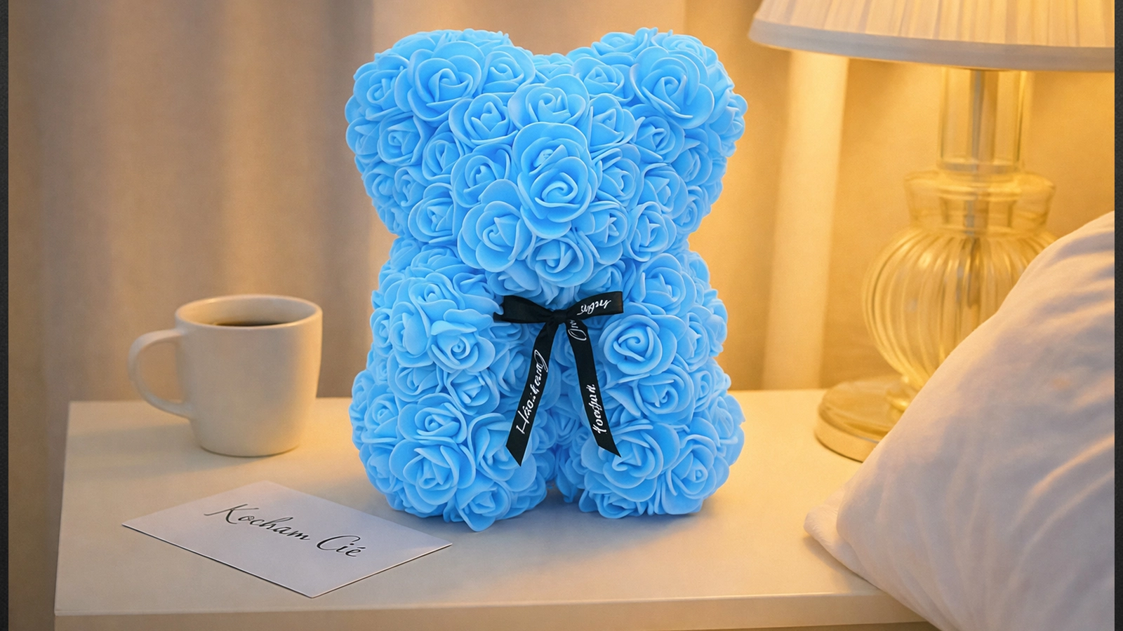 MIŚ Z RÓŻ 25cm + BOX - niebieski