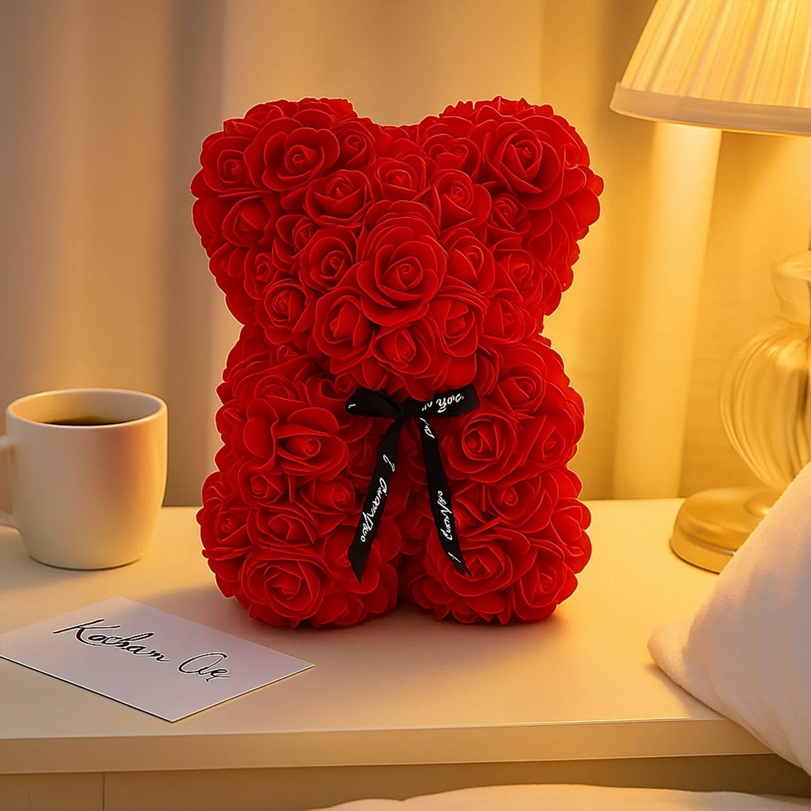 MIŚ Z RÓŻ 25cm + BOX - czerwony
