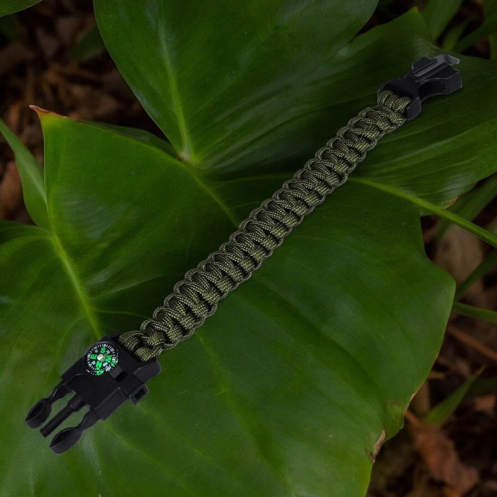 BRANSOLETKA OPASKA PARACORD 5w1 KRZESIWO KOMPAS GWIZDEK MULTITOOL SURVIVAL