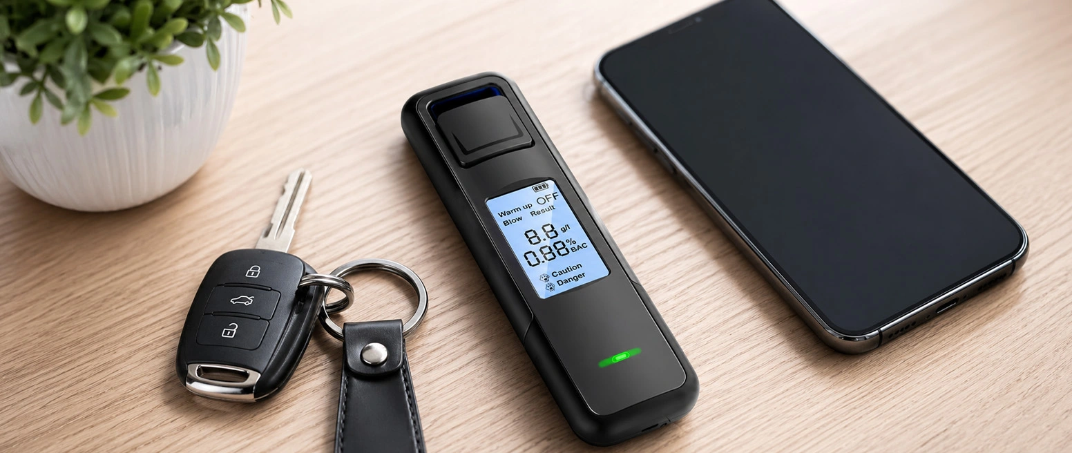 ALKOMAT CYFROWY LCD BEZUSTNIKOWY PRZENOŚNY KOMPAKTOWY AKUMULATOR PROMILE