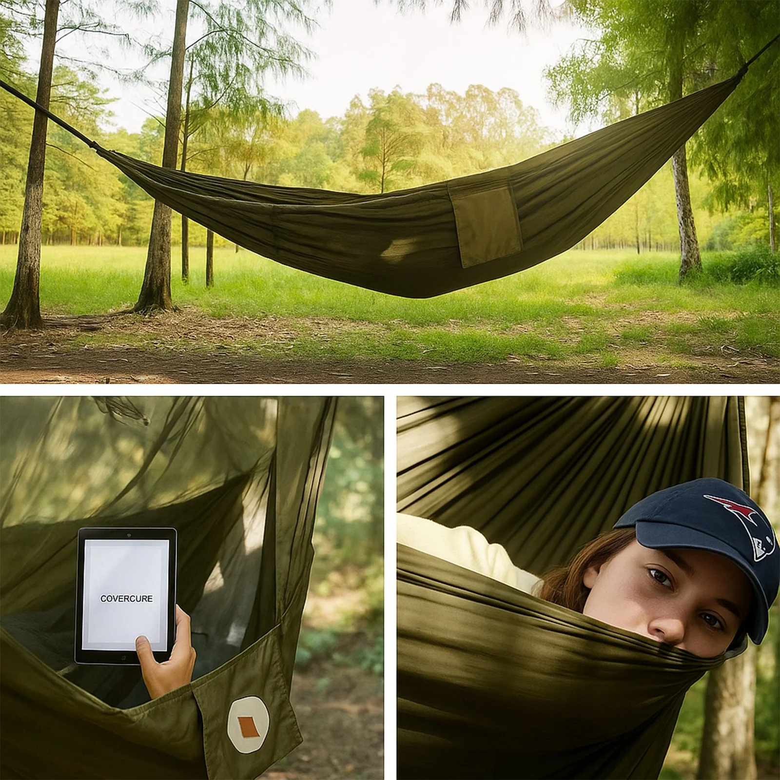 HAMAK Z MOSKITIERĄ TURYSTYCZNY OGRODOWY PODRÓŻNY SURVIVALOWY DUŻY CAMPING