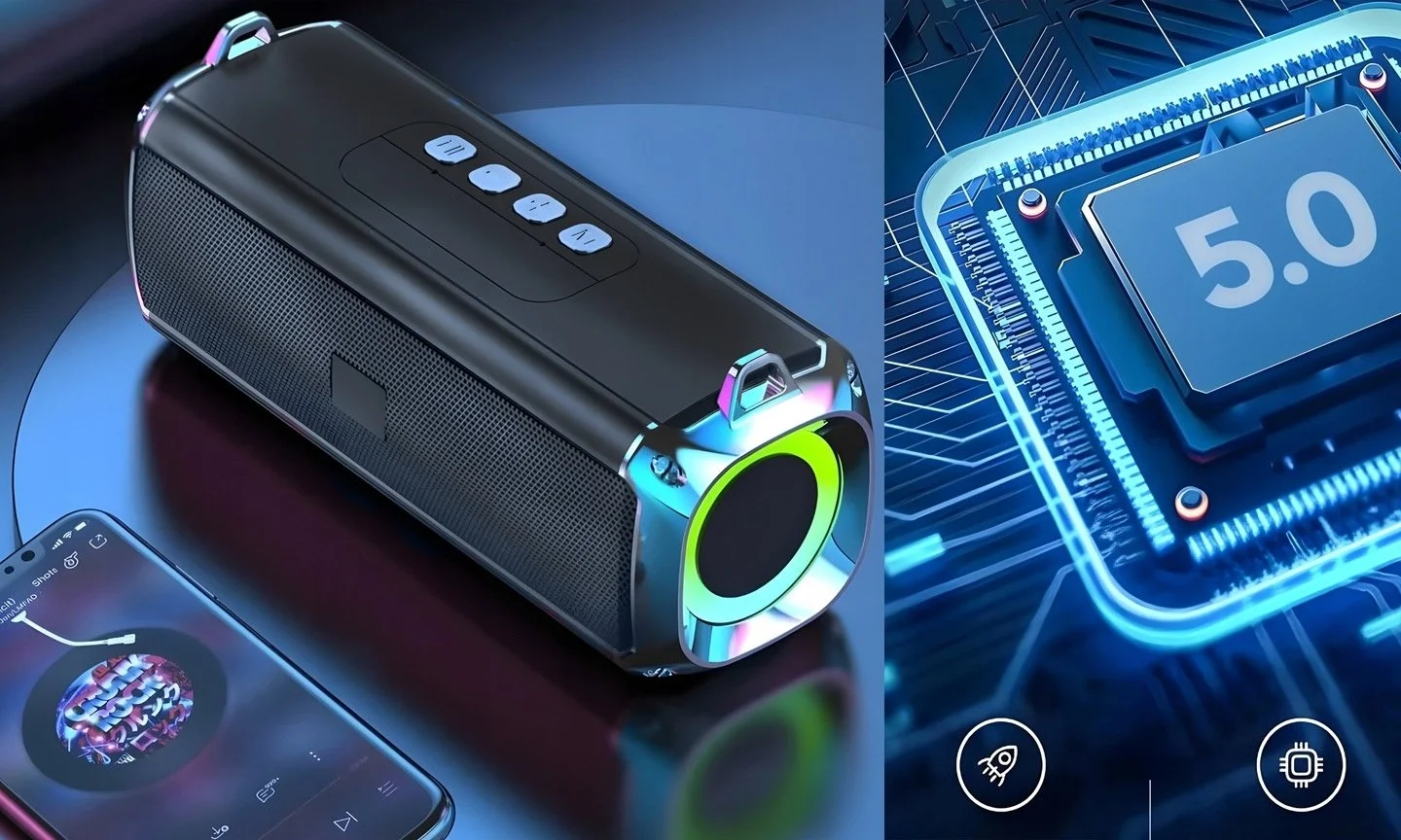 GŁOŚNIK BLUETOOTH LED PRZENOŚNY BS-33D