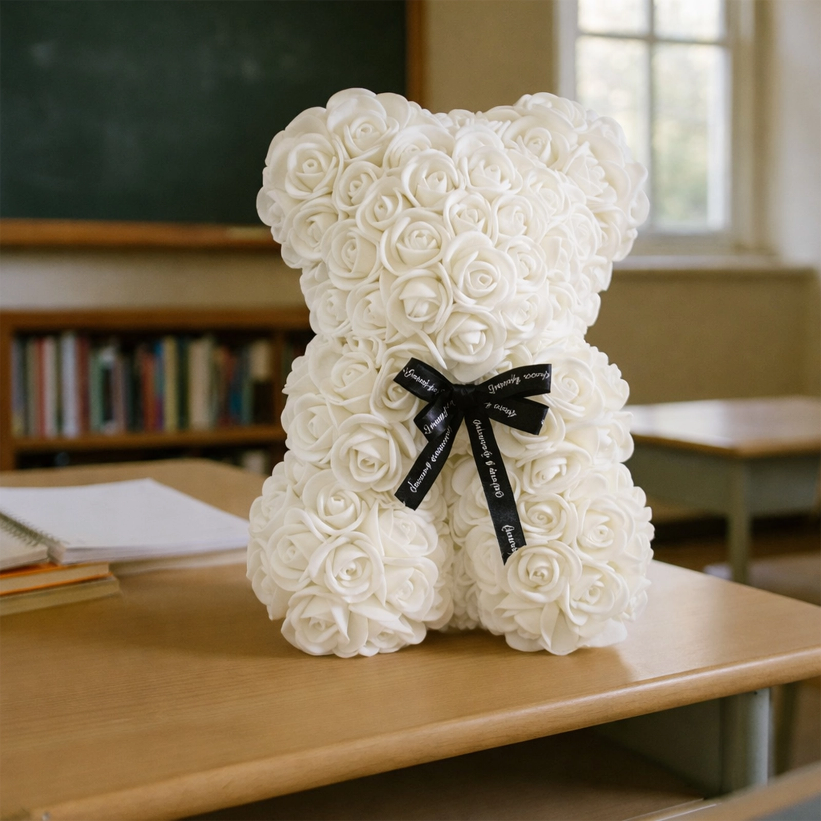 MIŚ Z RÓŻ 25cm + BOX - biały
