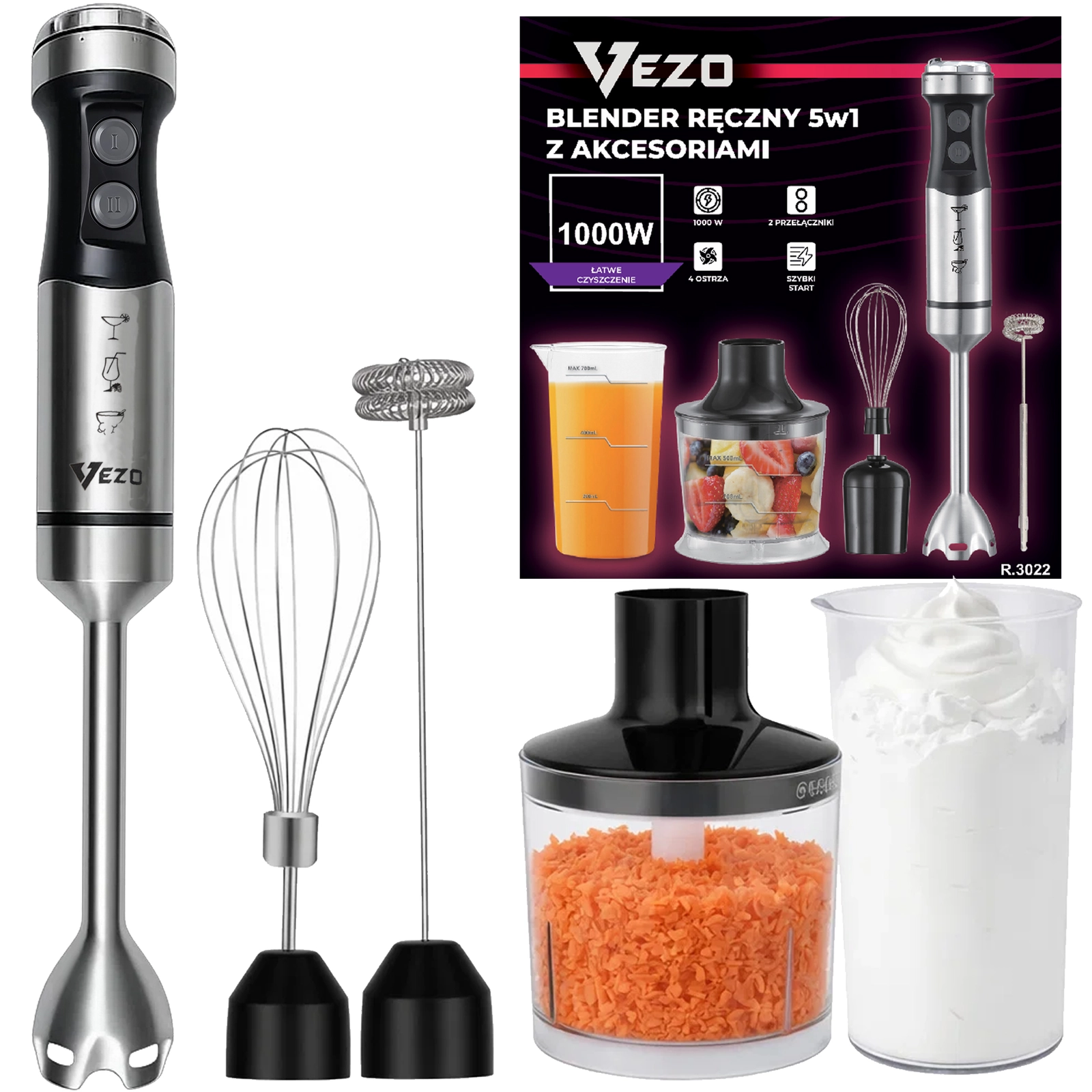 BLENDER RĘCZNY ZESTAW 1000W 5w1