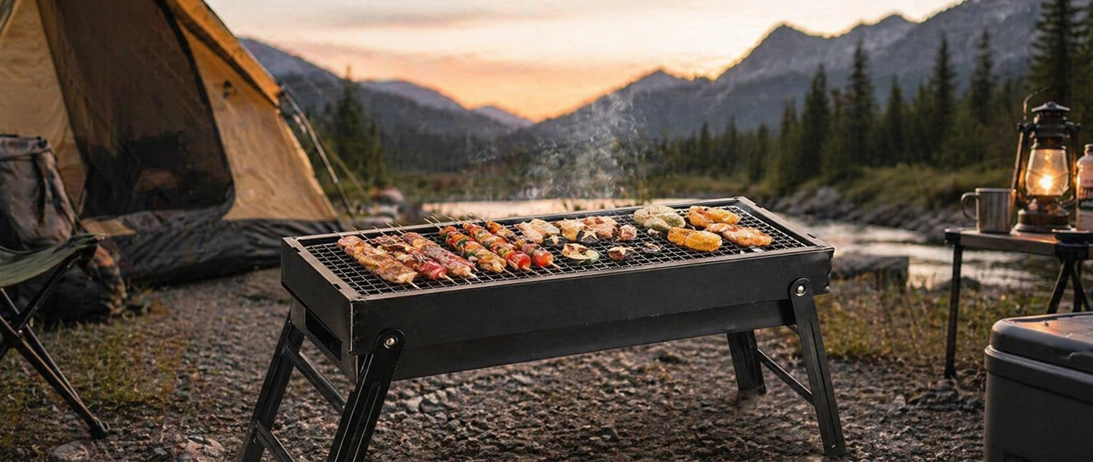 GRILL TURYSTYCZNY SKŁADANY OGRODOWY PRZENOŚNY KEMPINGOWY WĘGLOWY DUŻY 60CM
