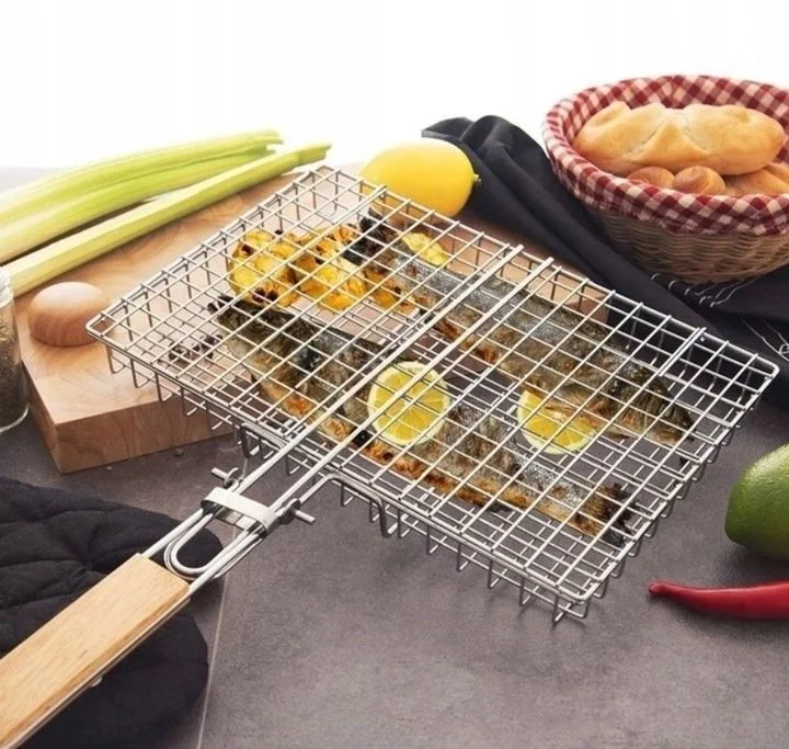 RUSZT DO GRILLOWANIA KRATKA OPIEKACZ ZAMYKANY GRILLA MIĘSA RYB WARZYW 37x21