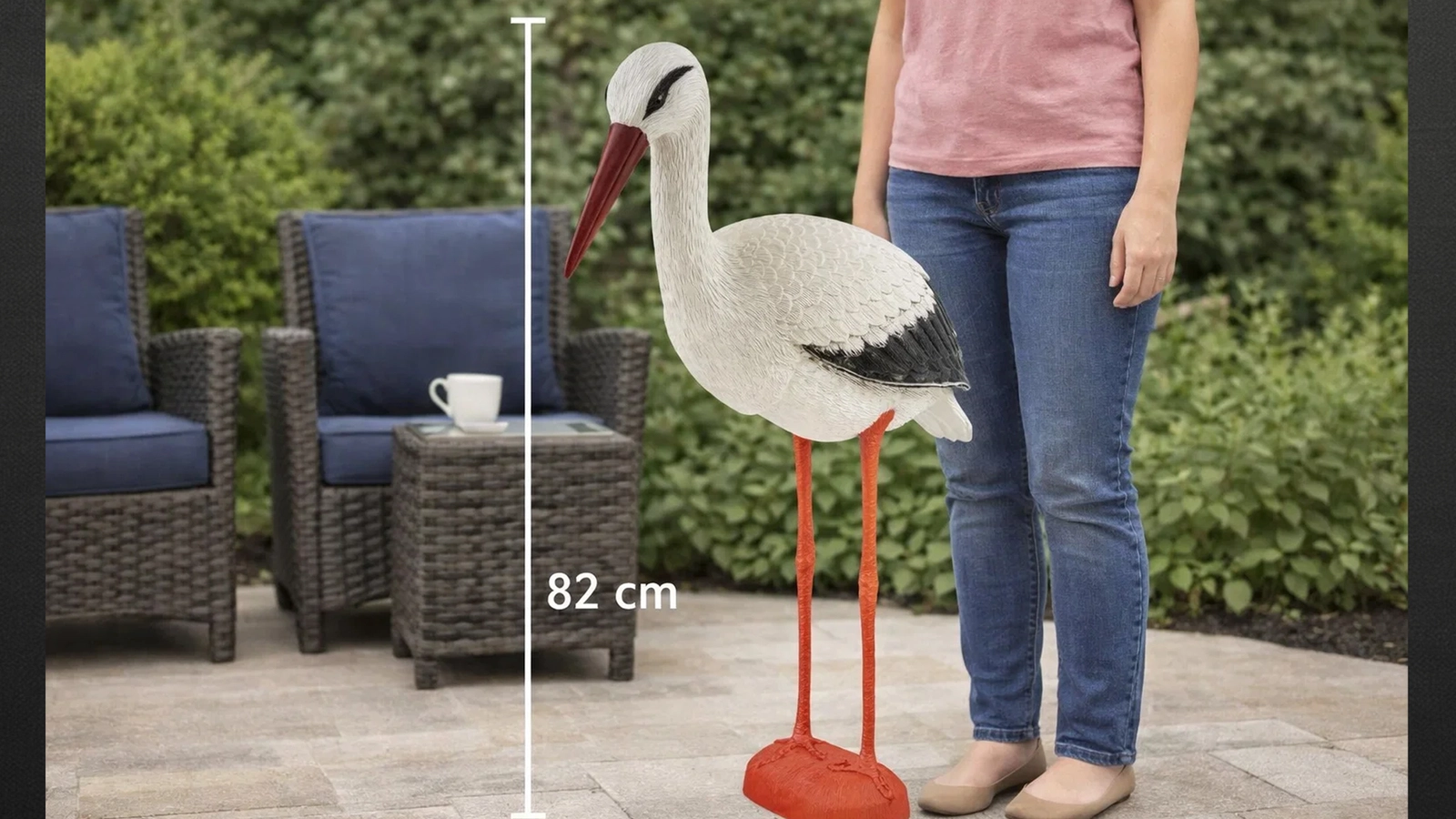BOCIAN STOJĄCY DUŻY JAK ŻYWY FIGURKA OGRODOWA DEKORACJA DO OGRODU 82CM