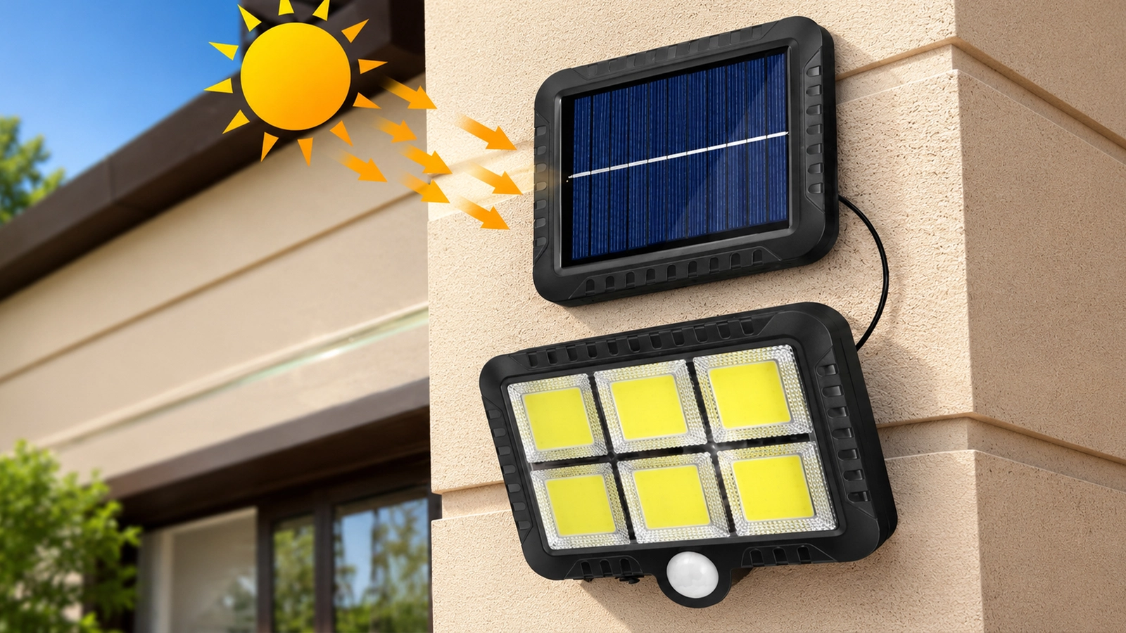 LAMPA SOLARNA LED Z CZUJNIKIEM RUCHU I ZMIERZCHU ZEWNĘTRZNA OGRODOWA MOCNA