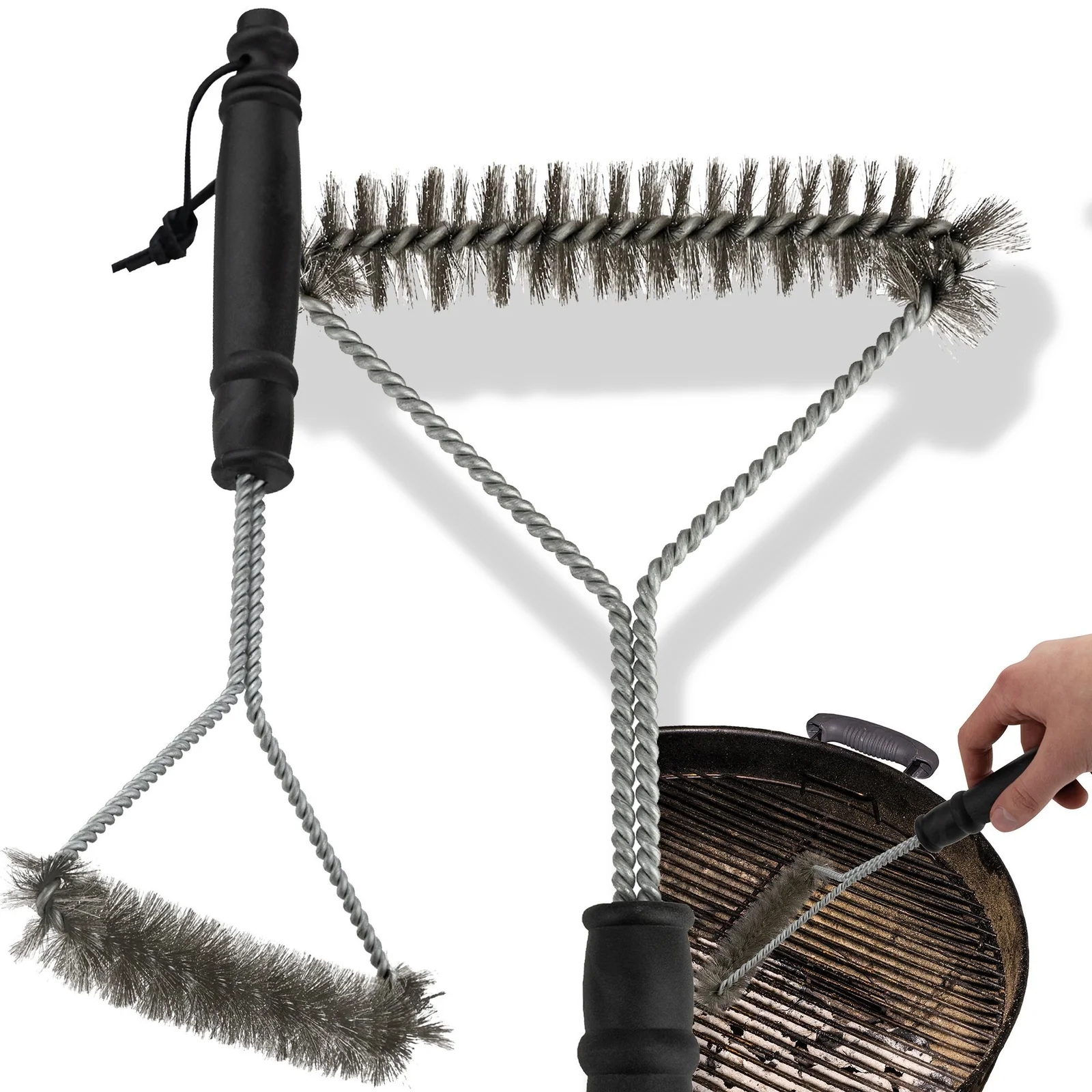 SZCZOTKA CZYŚCIK DO GRILLA CZYSZCZENIA RUSZTU BBQ DRUCIANY 30CM STALOWY