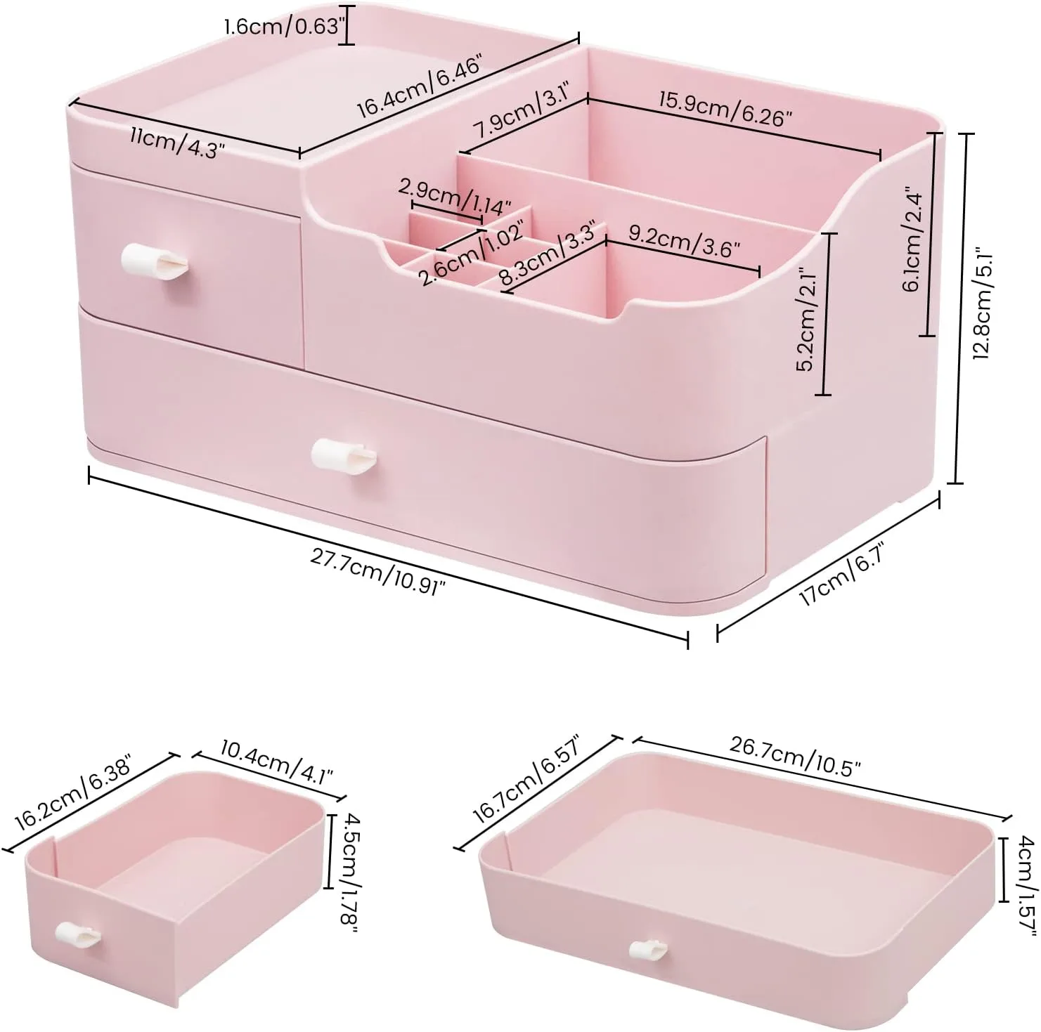 SZKATUŁKA ORGANIZER NA KOSMETYKI BIŻUTERIĘ 27,7x17x12,8cm - różowy