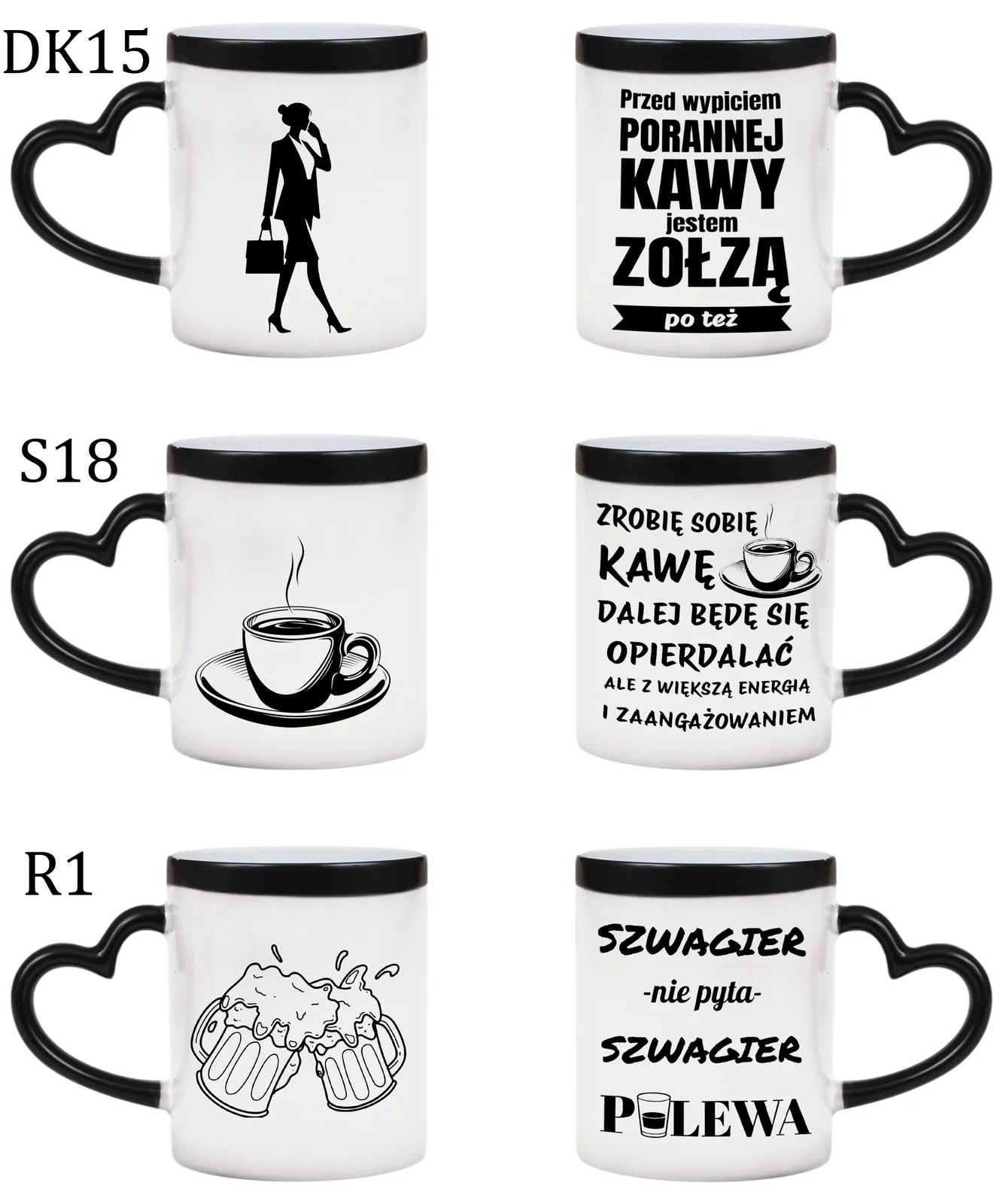 KUBEK DO SUBLIMACJI 330ML CZARNY MAGICZNY UCHWYT SERCE