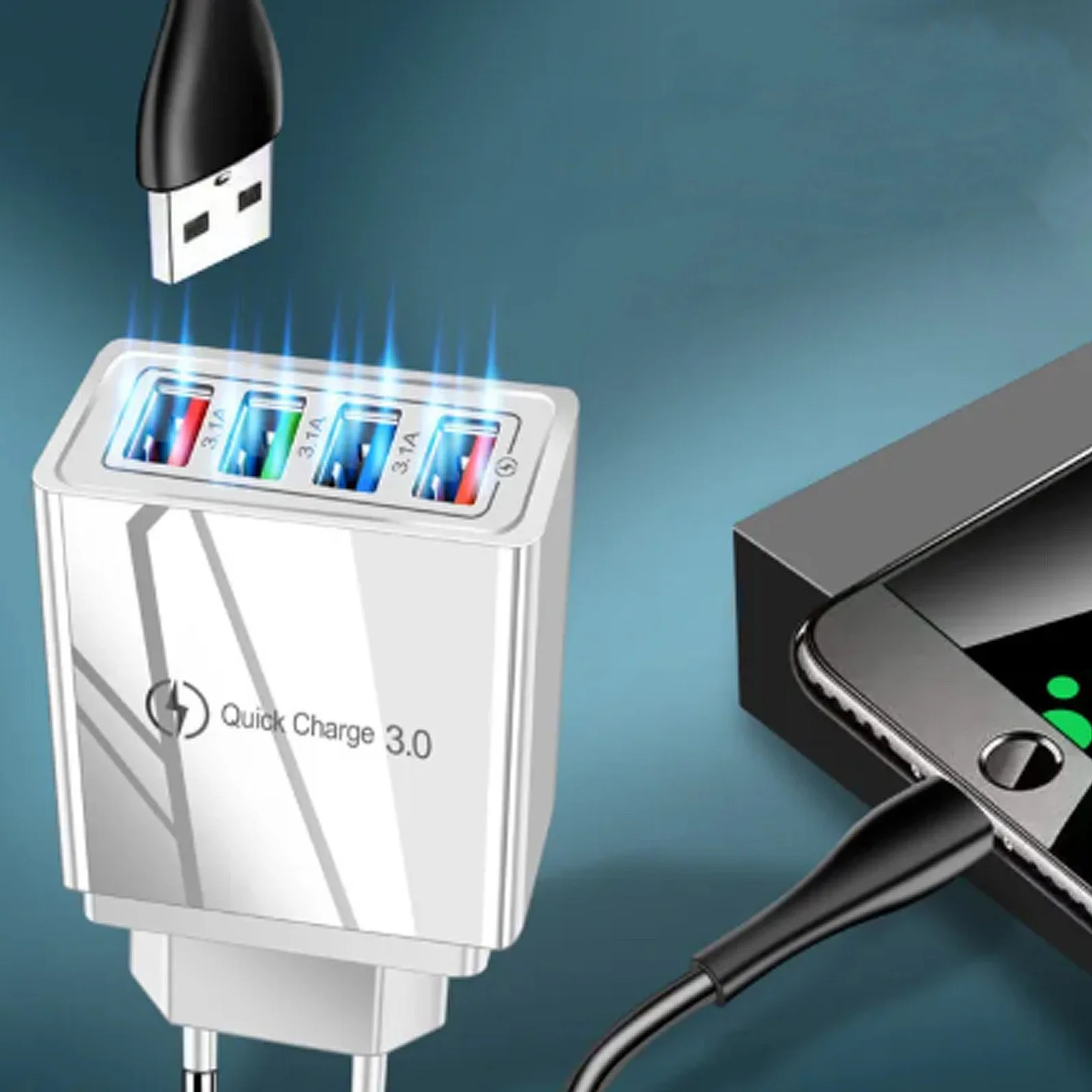 ŁADOWARKA SIECIOWA 4xUSB QUICK CHARGE SZYBKA 3.0 ZASILACZ MOCNY KOSTKA USB
