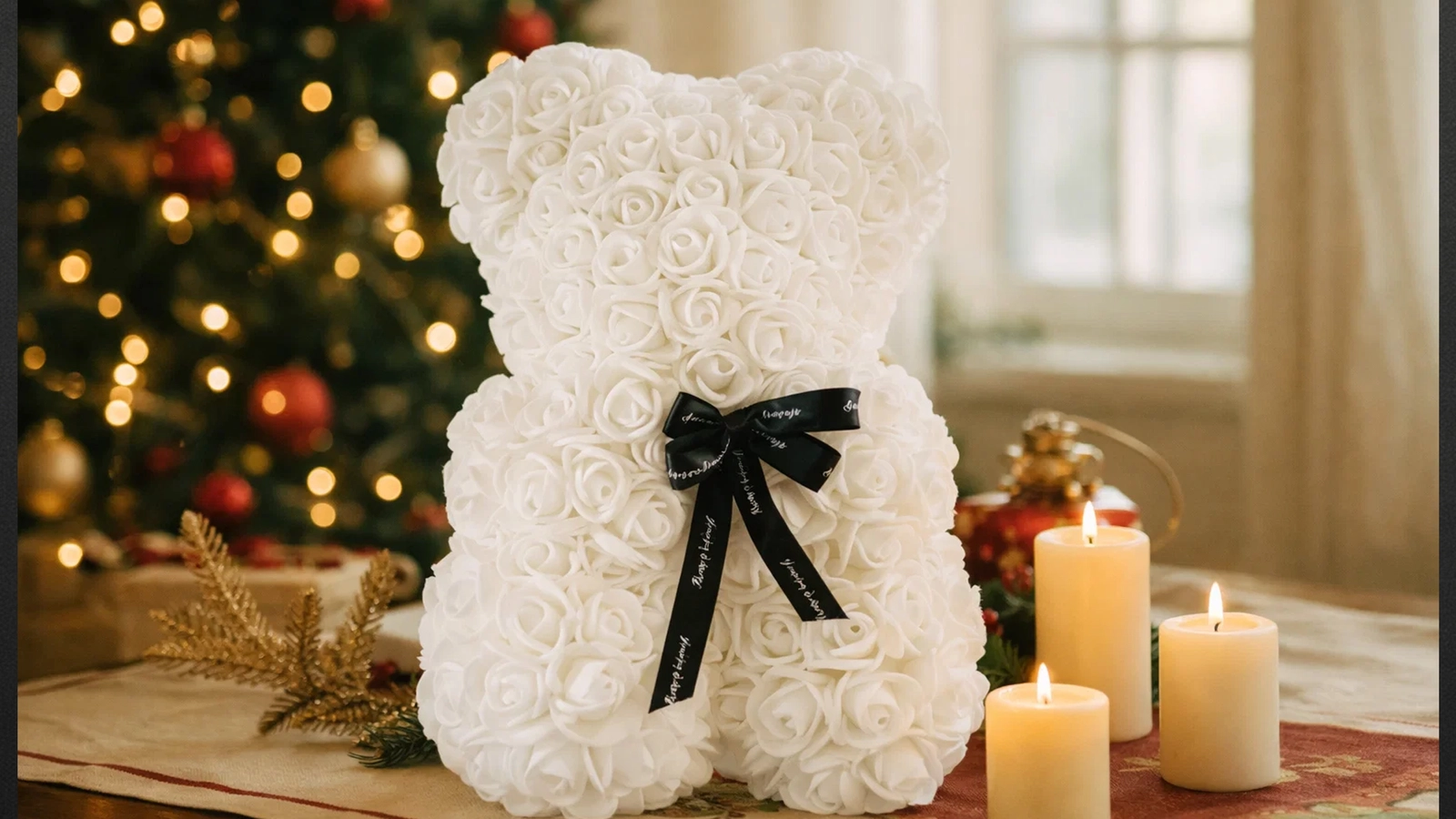 MIŚ Z RÓŻ 25cm + BOX - biały
