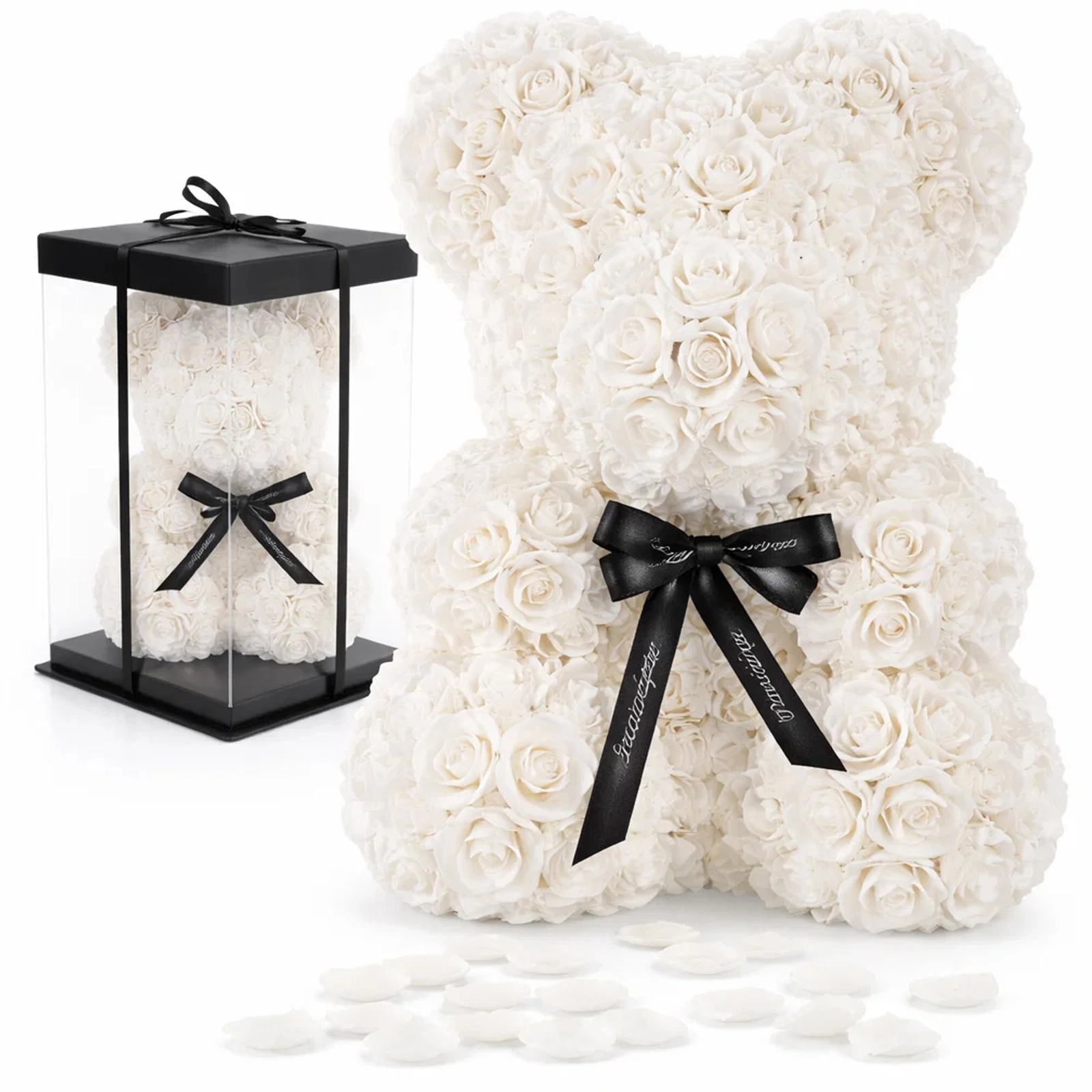 MIŚ Z RÓŻ 25cm + BOX - biały