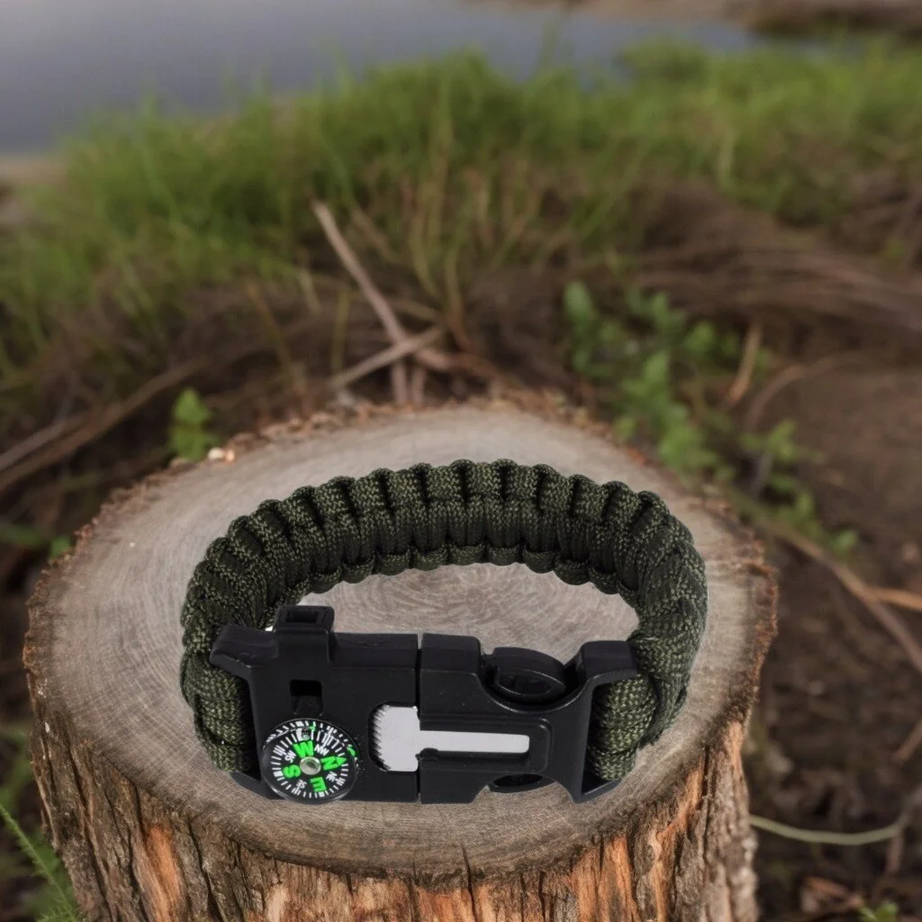 BRANSOLETKA OPASKA PARACORD 5w1 KRZESIWO KOMPAS GWIZDEK MULTITOOL SURVIVAL