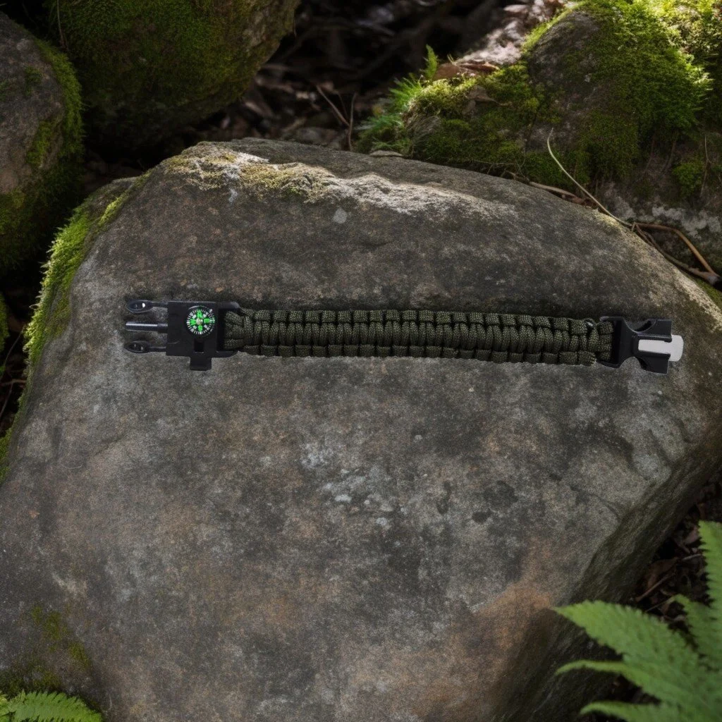 BRANSOLETKA OPASKA PARACORD 5w1 KRZESIWO KOMPAS GWIZDEK MULTITOOL SURVIVAL
