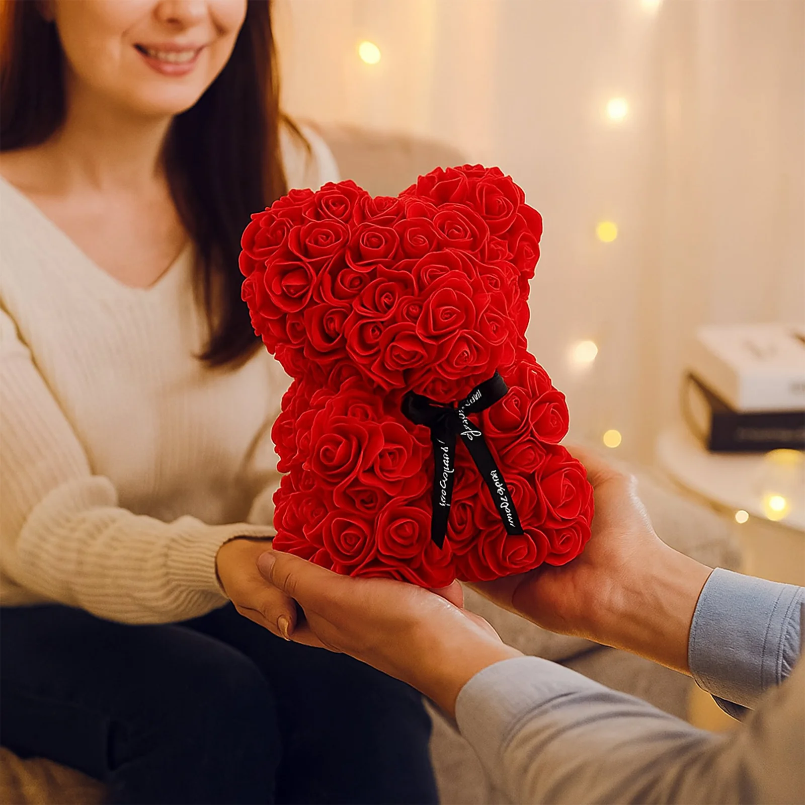 MIŚ Z RÓŻ 25cm + BOX - czerwony