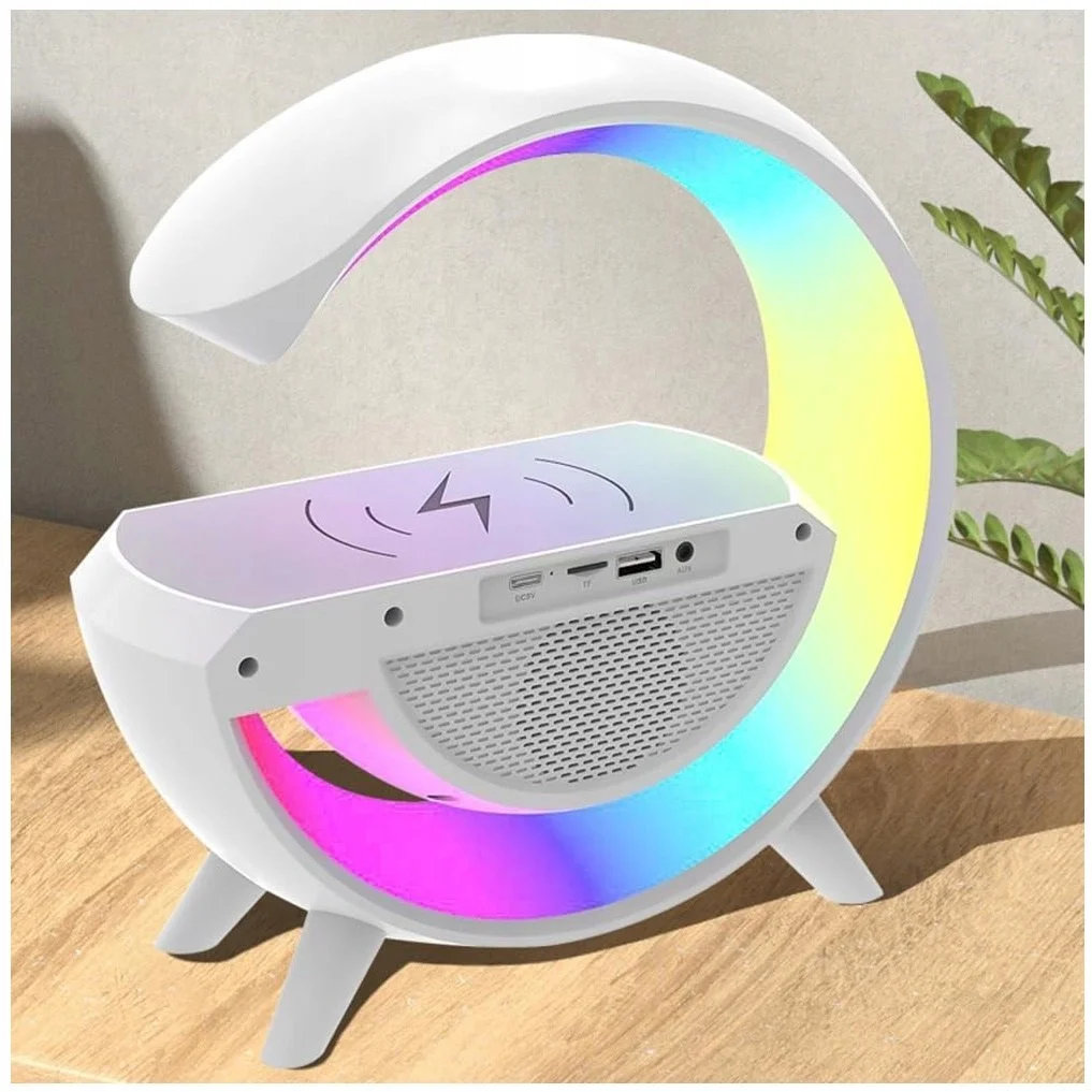 GŁOŚNIK LAMPKA NOCNA LED GAMINGOWA RGB ŁADOWARKA INDUKCYJNA ZEGAR RADIO